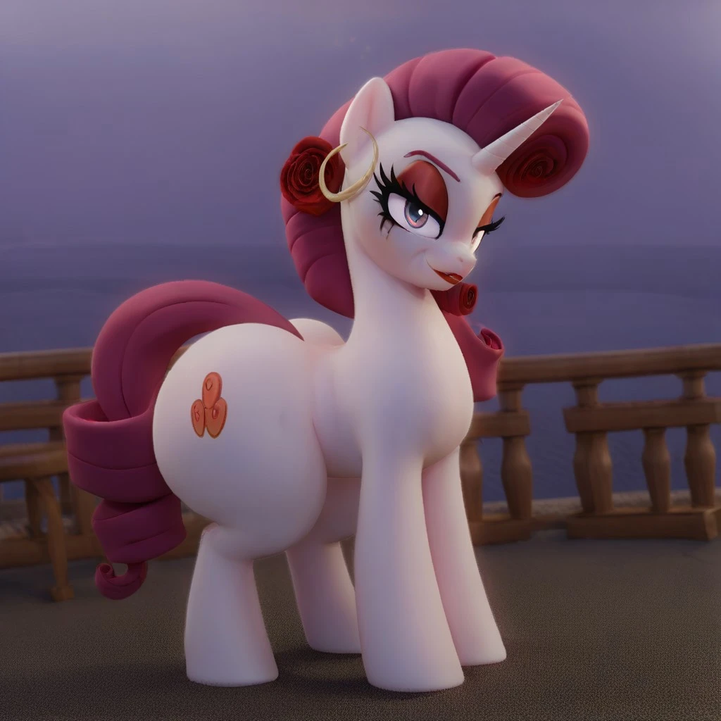 score_9,thick thighs,rareza, unicorn, mlp fim, female pony, burgundy mane, pink fur, rose in hair, hoop earrings, cutie mark, heavy makeup, glamorous, flirty, elegant, rareza, latina rarity, mlp fim, unicorn, pink fur, burgundy mane, curly hair, hoop earrings, flamenco style, flower in hair, makeup, red lipstick, gold earrings, flirty pose, glamorous pony, latina fashion, fan character, mlp g4 redesign.,,eye bags,feral pony, behind view,huge butt, g4,defeated,heroine defeat,wide hips,thick thighs,hooves,solo,crystal empire, Huge Butt, Hyper Hips, Thick Thighs, Round Perfect ass, Curvy body,red lipstick