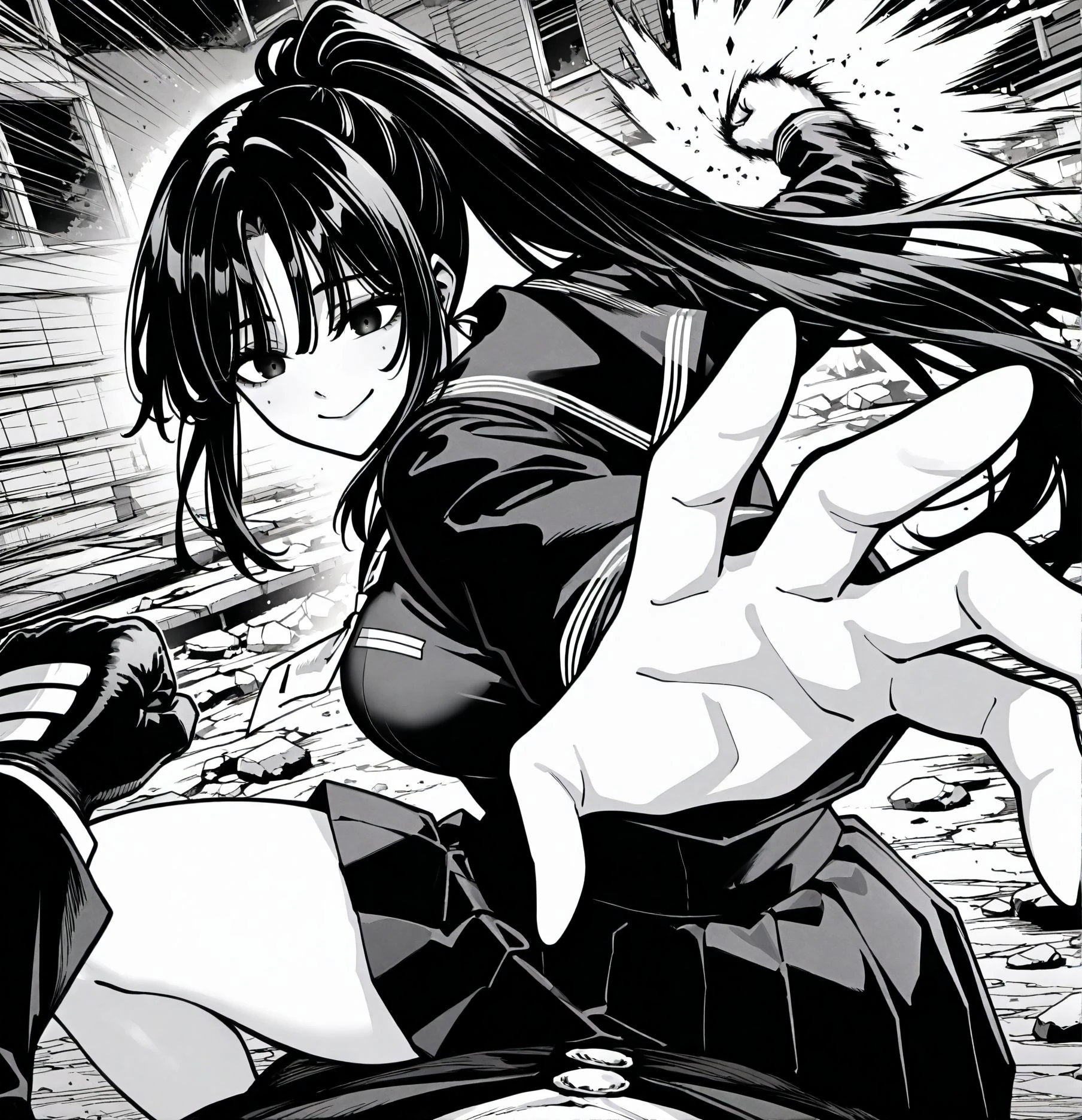 <lora:add-detail-xl:0.5>,masterpiecebest quality,anime coloring,anime screenshot,
IncrsPunchMeme, <lora:PepePunchMeme_illusXLNoobAI_Incrs_v1:1.3>, open hand,punch,
<lora:bouryokubannzai:1>bouryokubannzaiV1,
monochrome,greyscale,school uniform,
serafuku,ponytail,long hair, pov,
skirt,1girl,smile,mount position,
mounted beatdown,from below,
b_rikudou, cowgirl position,