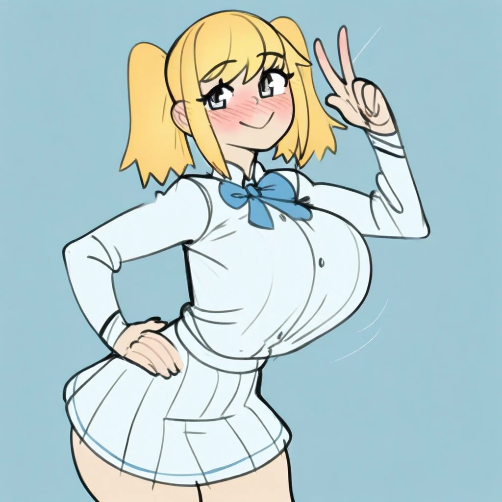 score_9, score_8_up, score_7_up, score_6_up, score_5_up, score_4_up, (insanely detailed, beautiful detailed face, masterpiece, best quality), mirandawright, (((1girl, solo, alone))), (((short hair, blonde hair, blue eyes, large breasts))), looking at viewer, smile,
((( white shirt, long sleeves, black sailor collar, grey skirt, black thighhighs ))),
sexy pose, dynamic pose, dynamic angle, cowboy shot,
indoor, school desk, school chair, window,