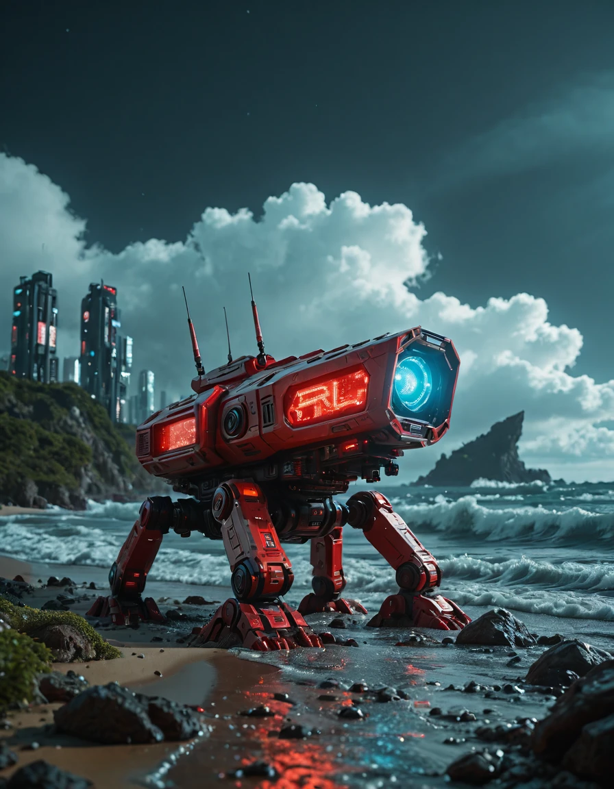 <lora:SW_Minis_S_podb:1.0> swmpod, at the beach, sea, waves, dark, illuminated, lights, neon, cyberpunk,