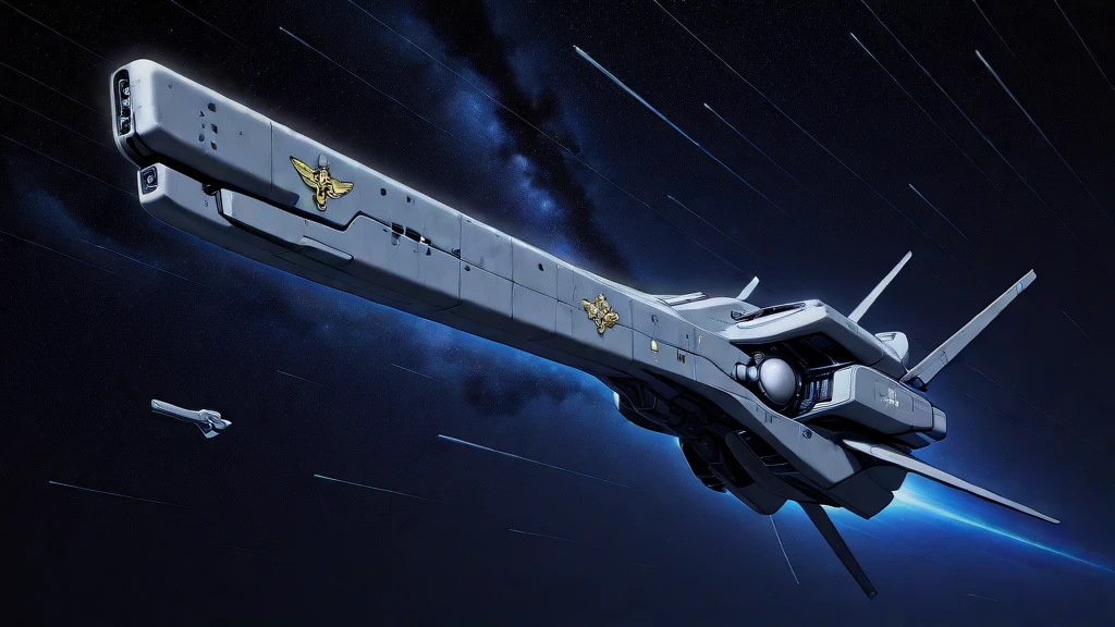 masterpiece, best_quality, very_aesthetic, highres, absurdres, ultra detailed,
 <lora:negXL:0.5> <lora:LOGH_Imperial_Warships_IL:1> starry sky,   no humans, science fiction, spacecraft, , machinery,  logh, imperial Warships emblem,