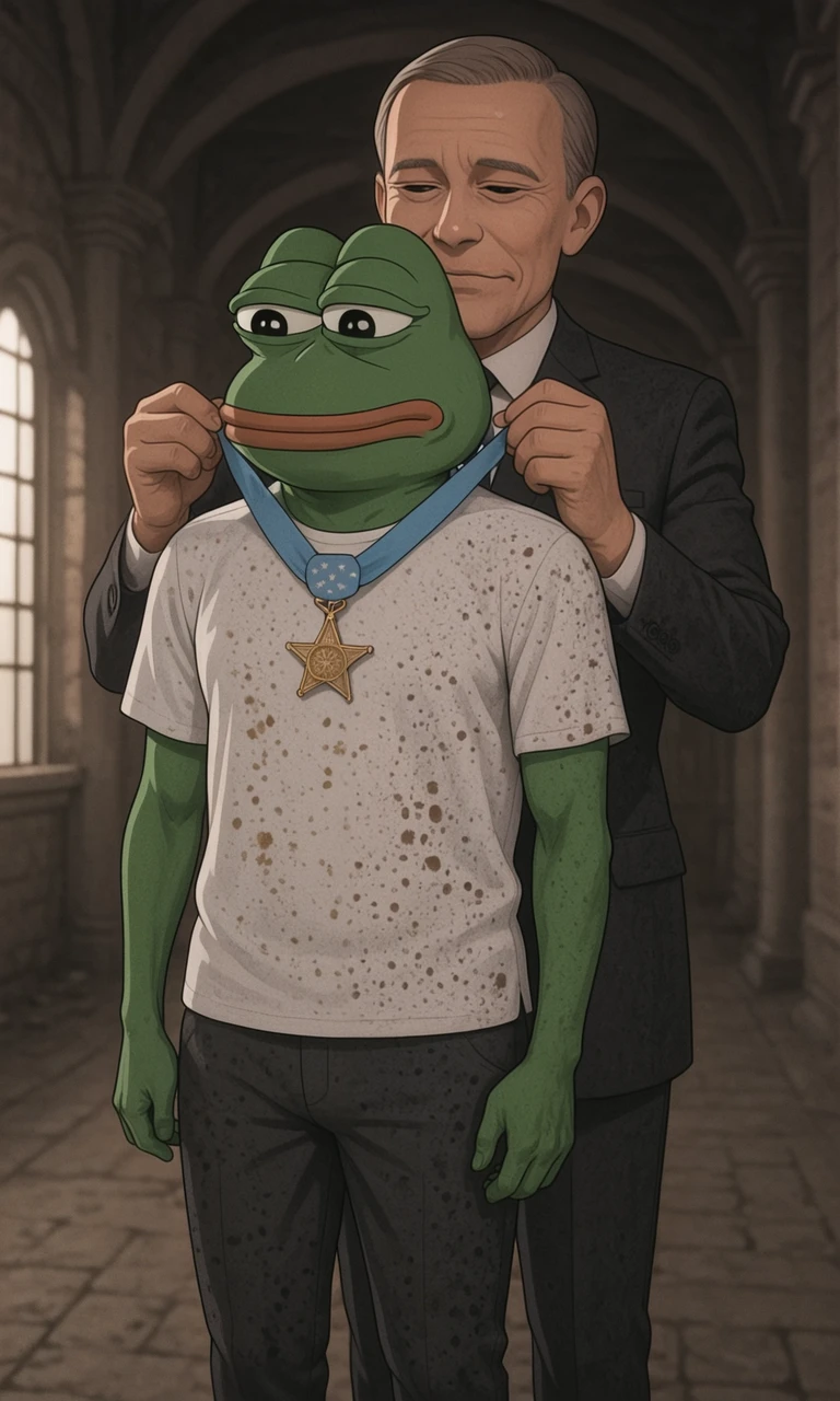 embedding:IllusP0s, holding medal of honor from behind, 2boys, pepe, sad, shirt, pants,1boy, suit,<lora:Maid Magic_PEPE.safetensors:0.8:0.8> <lora:holding medal of honor from behind_illustrious.safetensors:1.0:1.0>