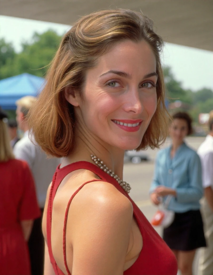 Alida Valli wearing short tight dress and smiling