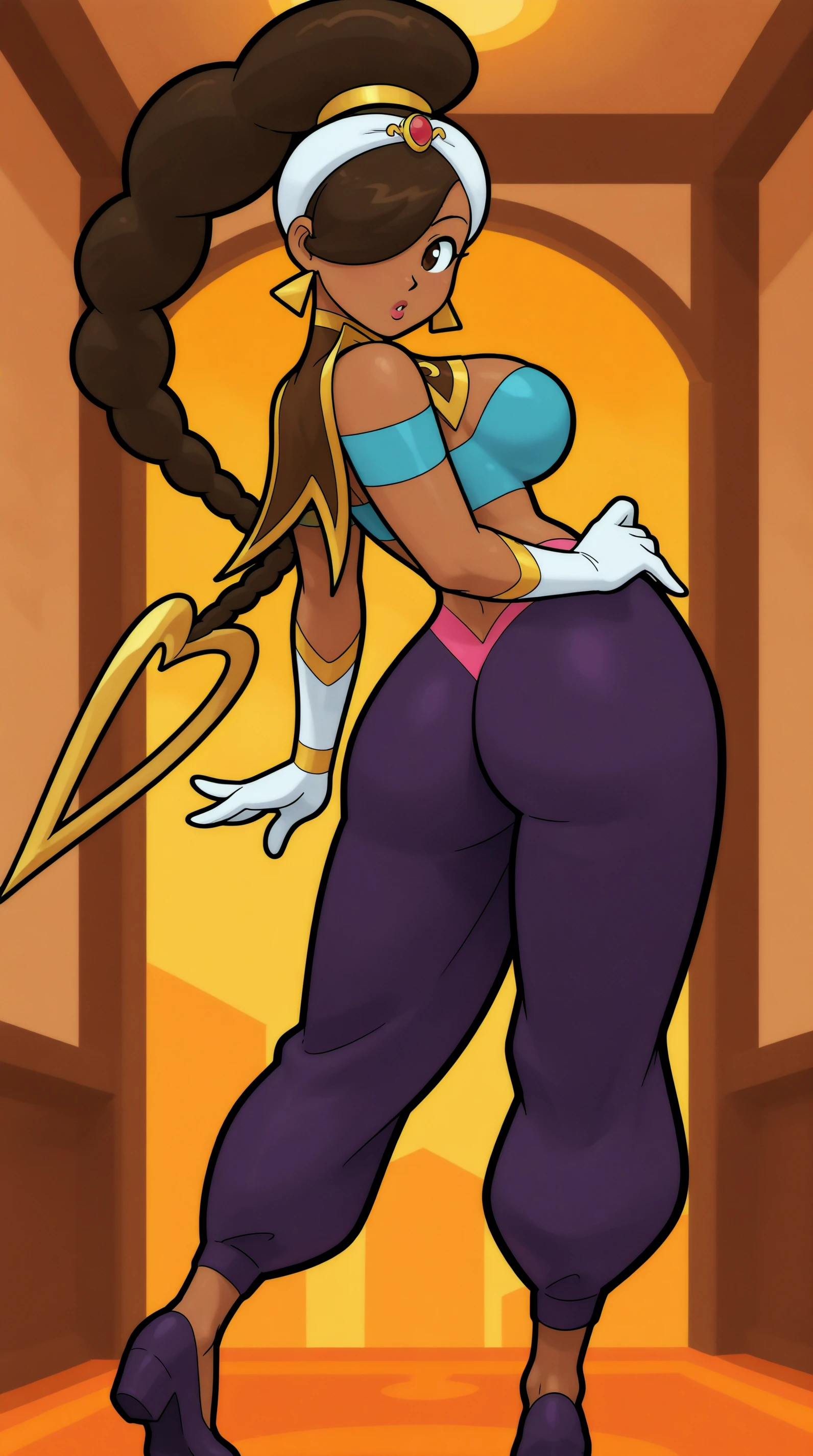 masterpiece, best quality, high quality, 1solo dark black SKIN elf, long hair, white hair, yellow eyes, full body, breastplate, looking at viewer, shiny, armor, thigh highs, high boots, shoulder armor, faulds, poleyn, gloves, gauntlets, (((1 girl))), medium to large breasts, a beautiful and cute lady, standing, (((in the pool at night))), (big muscular ass), {{{wearing armor }}} (thin waist), (incredibly beautiful full body photo, standing, (((bright eyes))), good anatomy, perfect hand muscular legs))), thin waist, muscular abdomen, wearing black high heel shoes, (((with her back to me showing her big shapely ass to me))), grabbing own ass