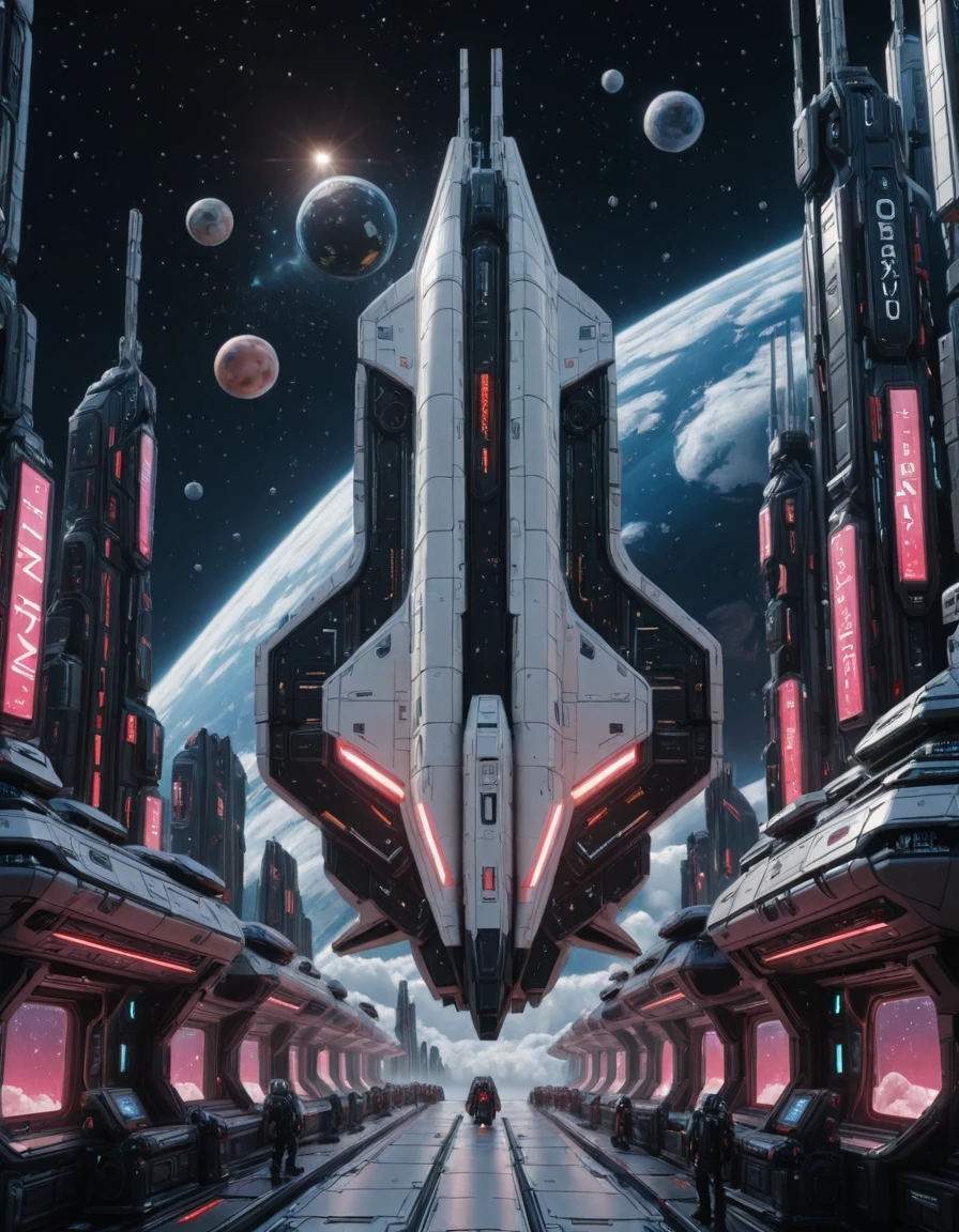 <lora:SW_Minis_7illc:1> futuristic scenery, science fiction, space, design futuristic space shuttle, cyberpunk cityscape, epic details, neons, illuminated, far above the clouds,