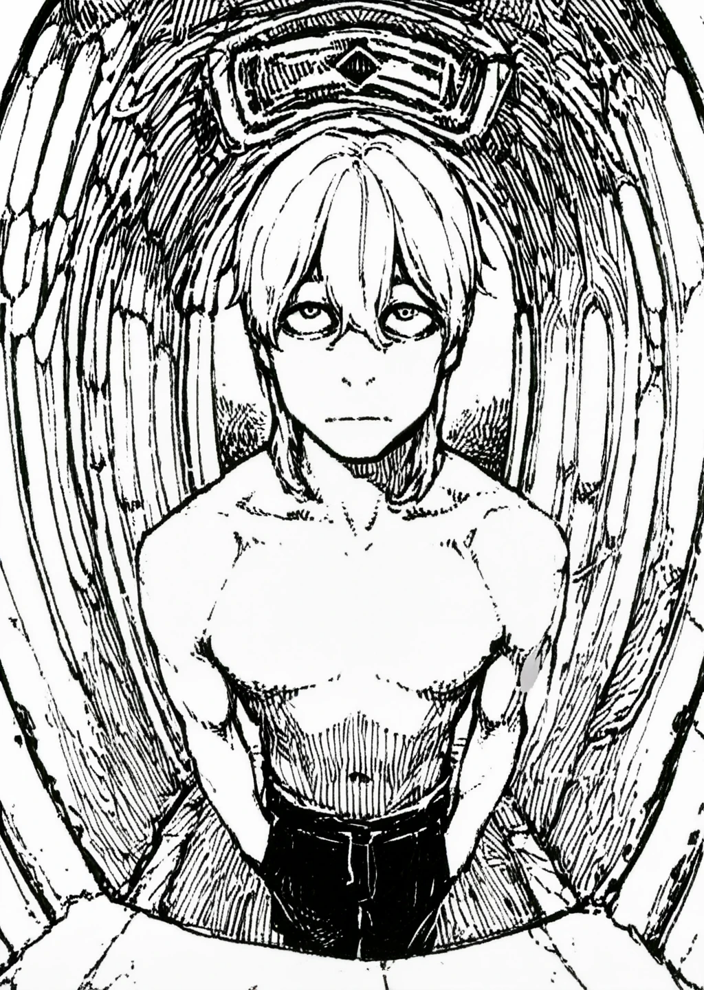 masterpiece, very aesthetic, 1boy, muscular, vanishing_point, fisheye, diamond_\(shape\),