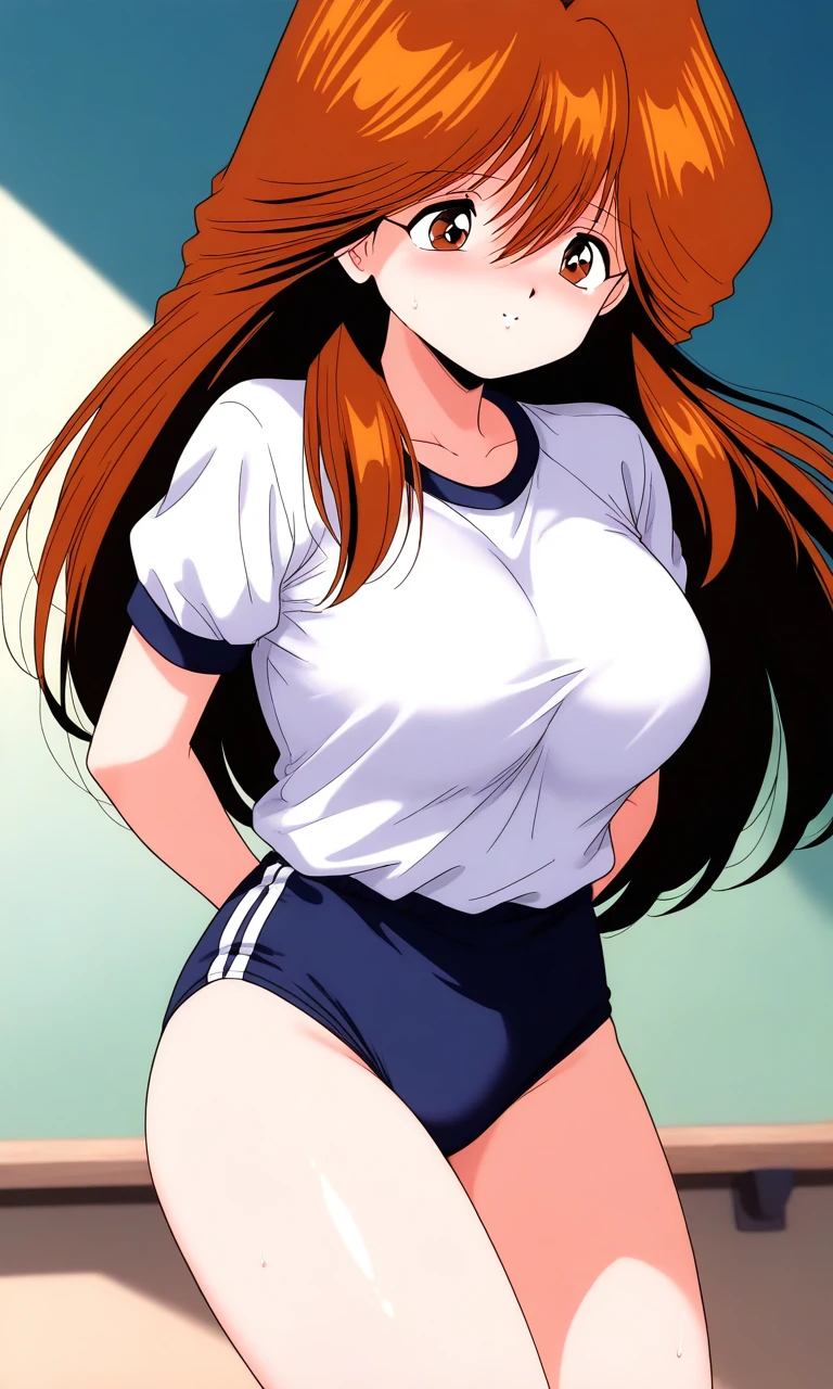 general,highres, ultra-detailed,very aesthetic,best quality , BREAK <lora:Kawai_Iyona_magical_taruruuto-kun_Ver2.0_IS:1>
Kawai_Iyona, 1girl, solo, long hair, brown hair, brown eyes, bangs, large breasts, hair between eyes,
gym uniform,white shirt, dark blue buruma,