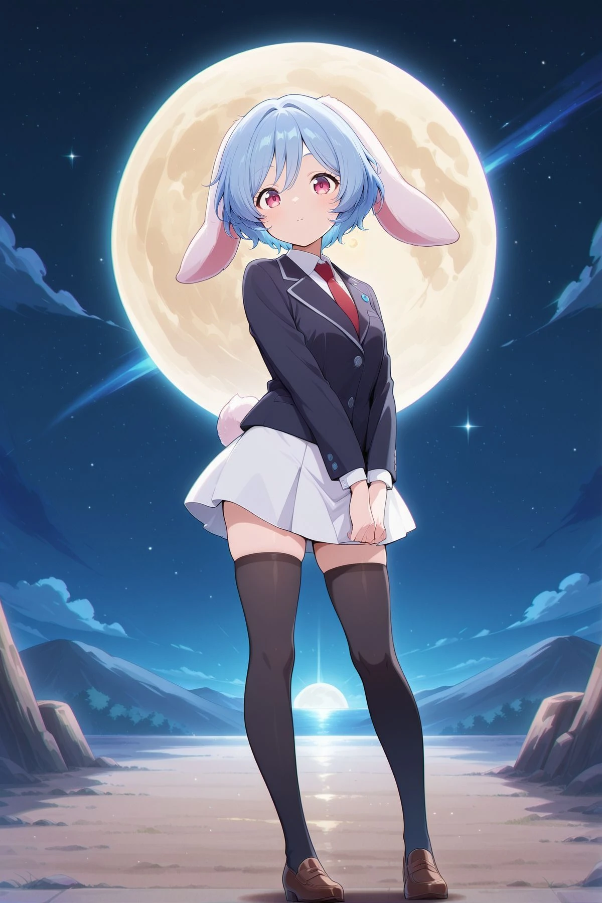 1girl, solo, yuran, yuran_face, yuran_body, yuran_ear, yuran_tail, furry, rabbit ears, rabbit nose, :-<, serafuku, outdoors, <lora:yuranv6-000004:1>