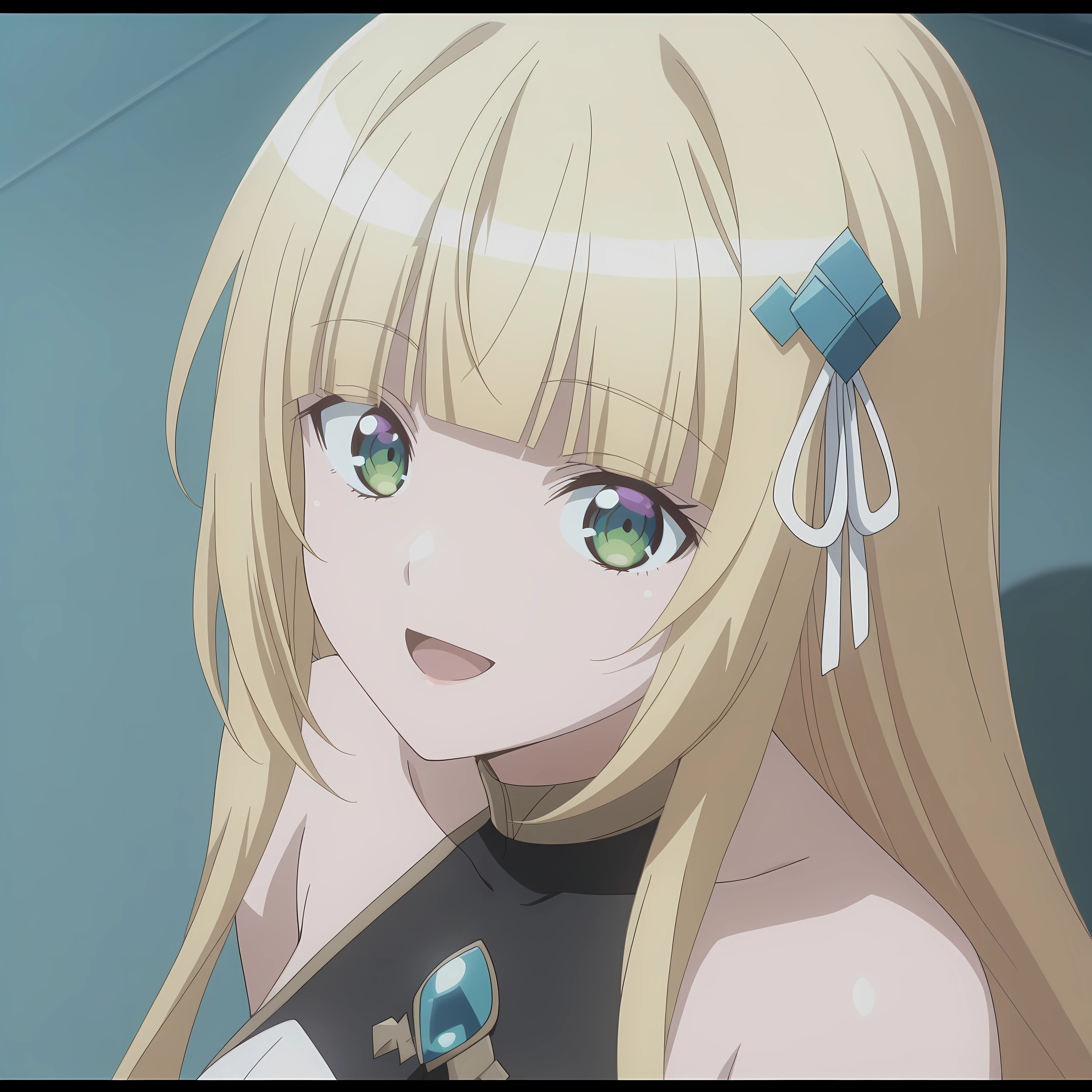 1 girl , blond hair , long hair,  dark pikn bra, upper body,  blue eyes, anime girl, 