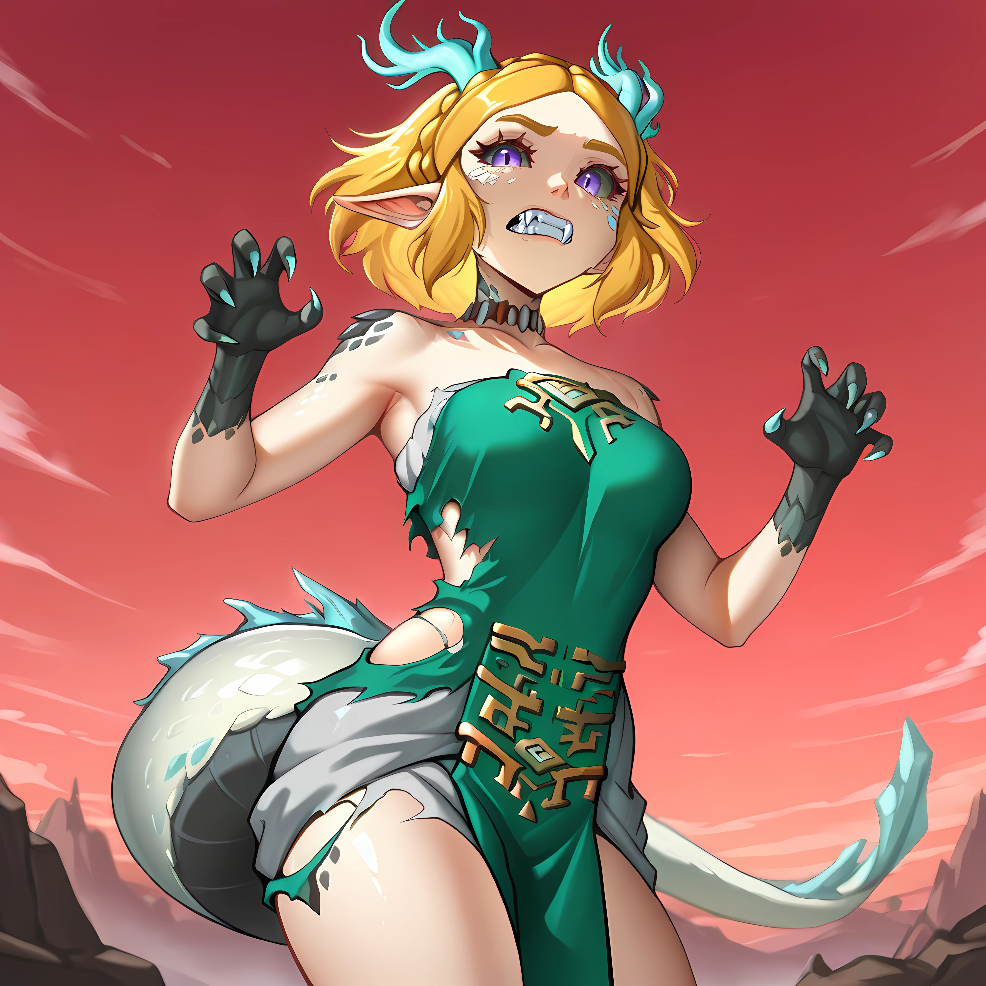 Zyra - Dragon Sorceress - League of Legends, four fingers and one thumb, heart-shaped pupils, dilated pupils, eye reflection, high detail, depth of field, UHD, retina, masterpiece, ccurate, anatomically correct, textured skin, super detail, high details, high quality, award winning, best quality, highres, 1080P, HD, 4K, full body