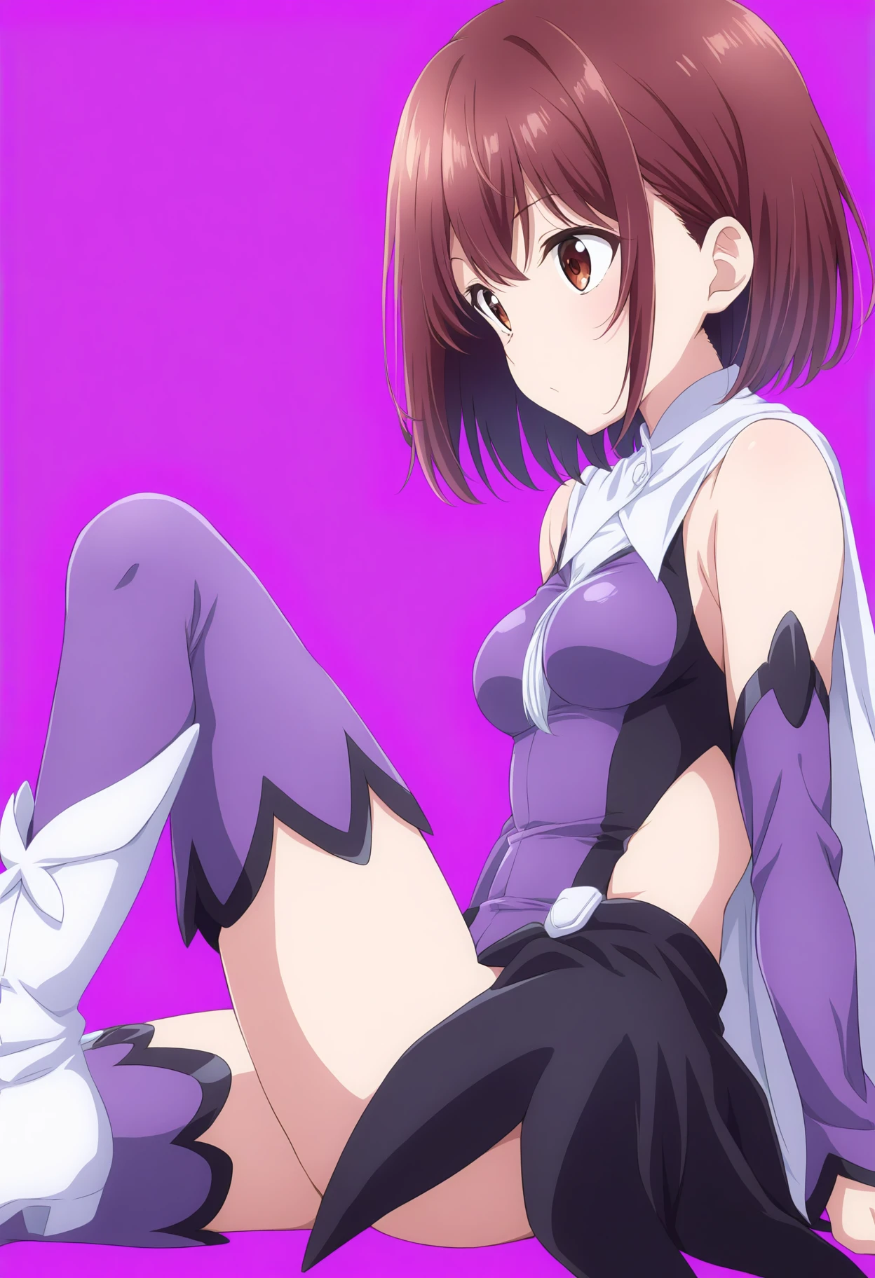 Beautiful Asian woman, brown hair, hair bun, purple string panties, choker, high heels, messy, sexy, anime style , laying inside a giant martini glass