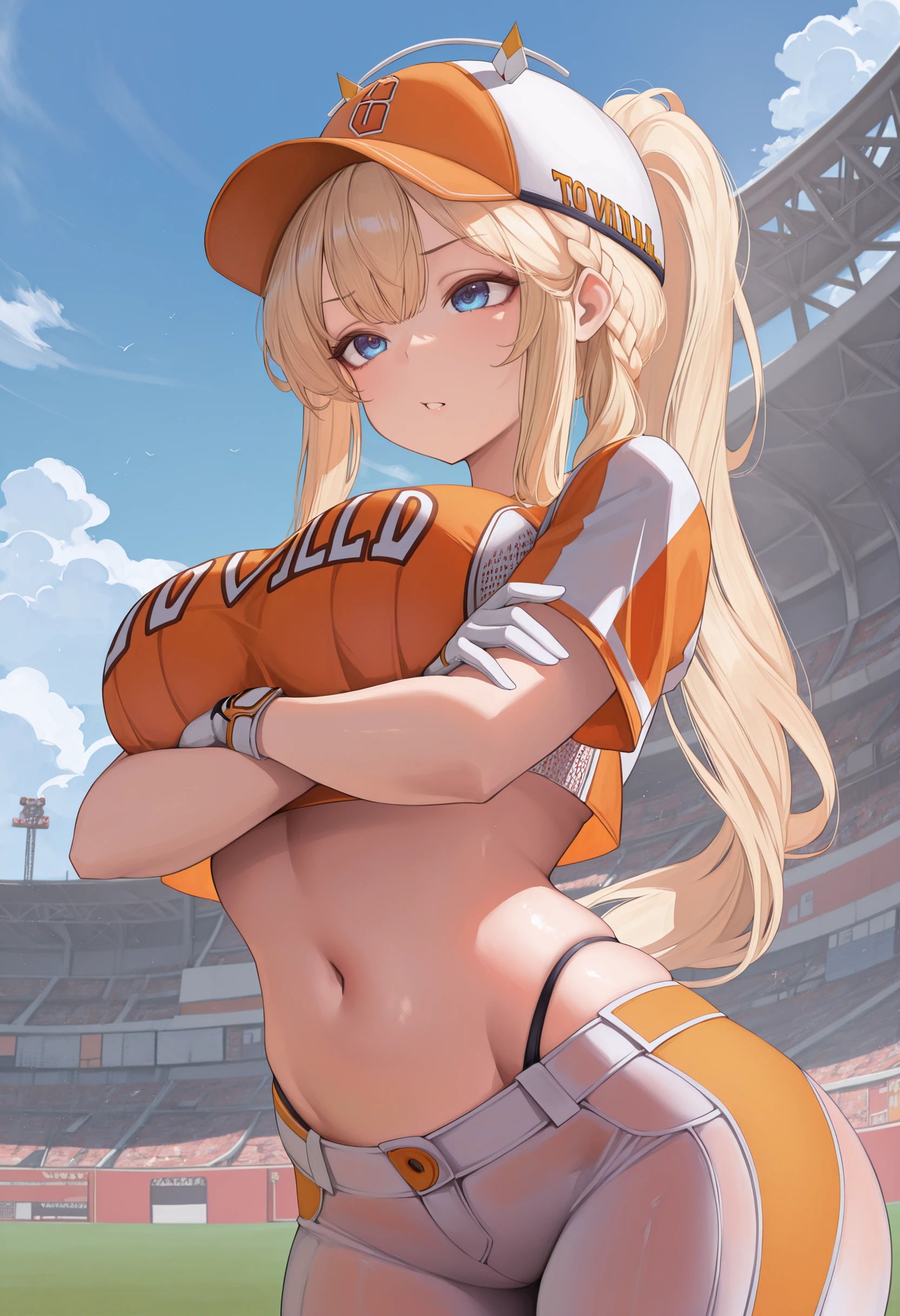 One woman,whole body,Big Breasts,Blonde,ponytail,Cheerleader,Belly button