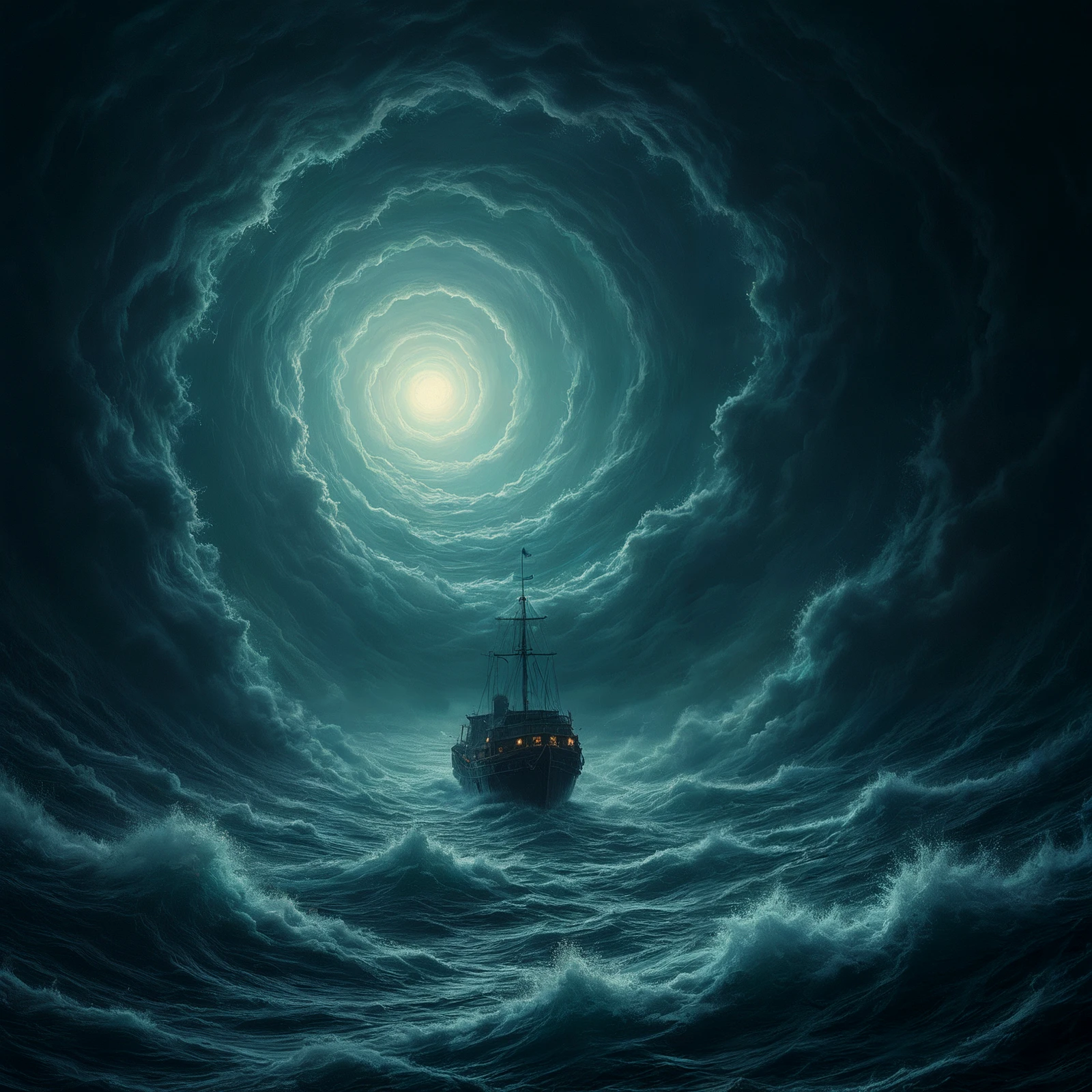 A ship sailing inexorably into a stormy ocean vortex. Lightning. Atmospheric. Moody.
<lora:Vortex01_CE_XL_300-OT:0.6> vrtxCE_style