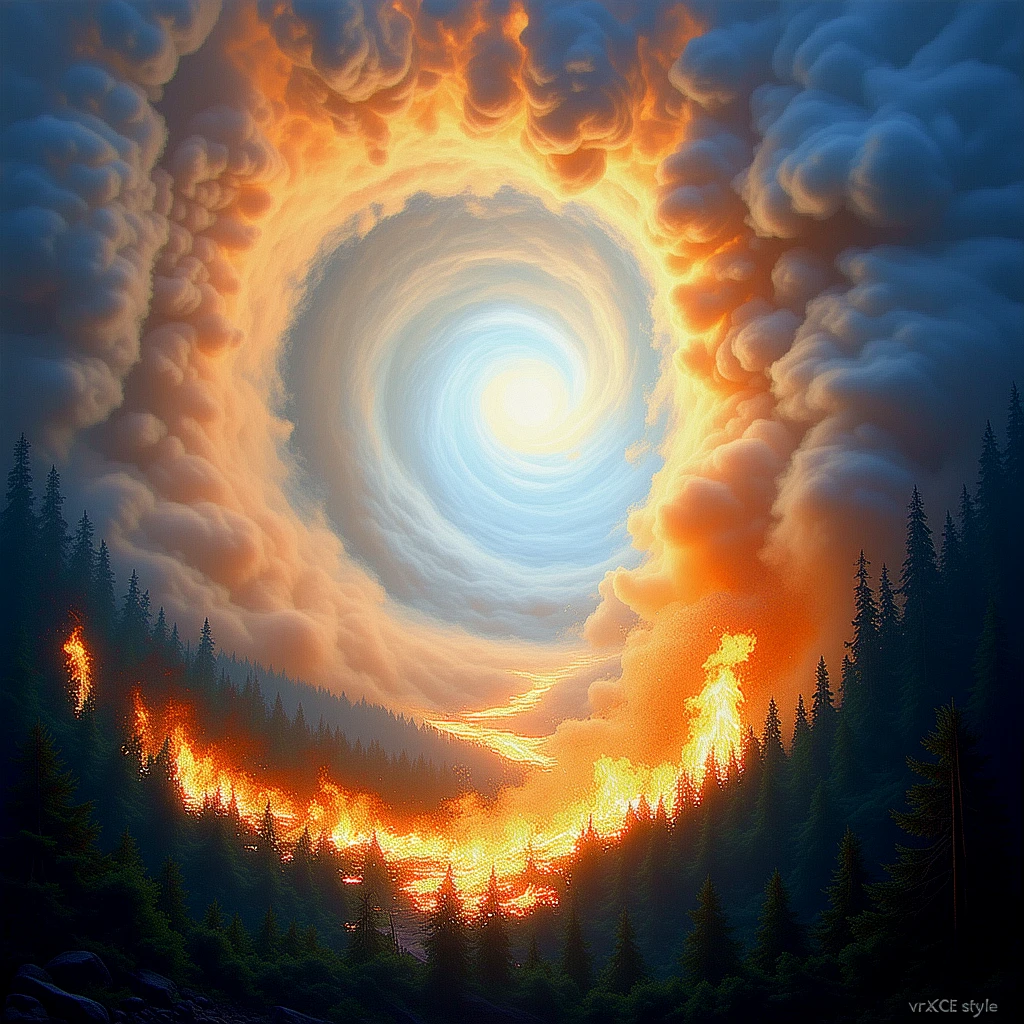 Masterpiece. Airbrush painting.
A smokey vortex above a forest, filled with glowing embers.
vrtxCE_style