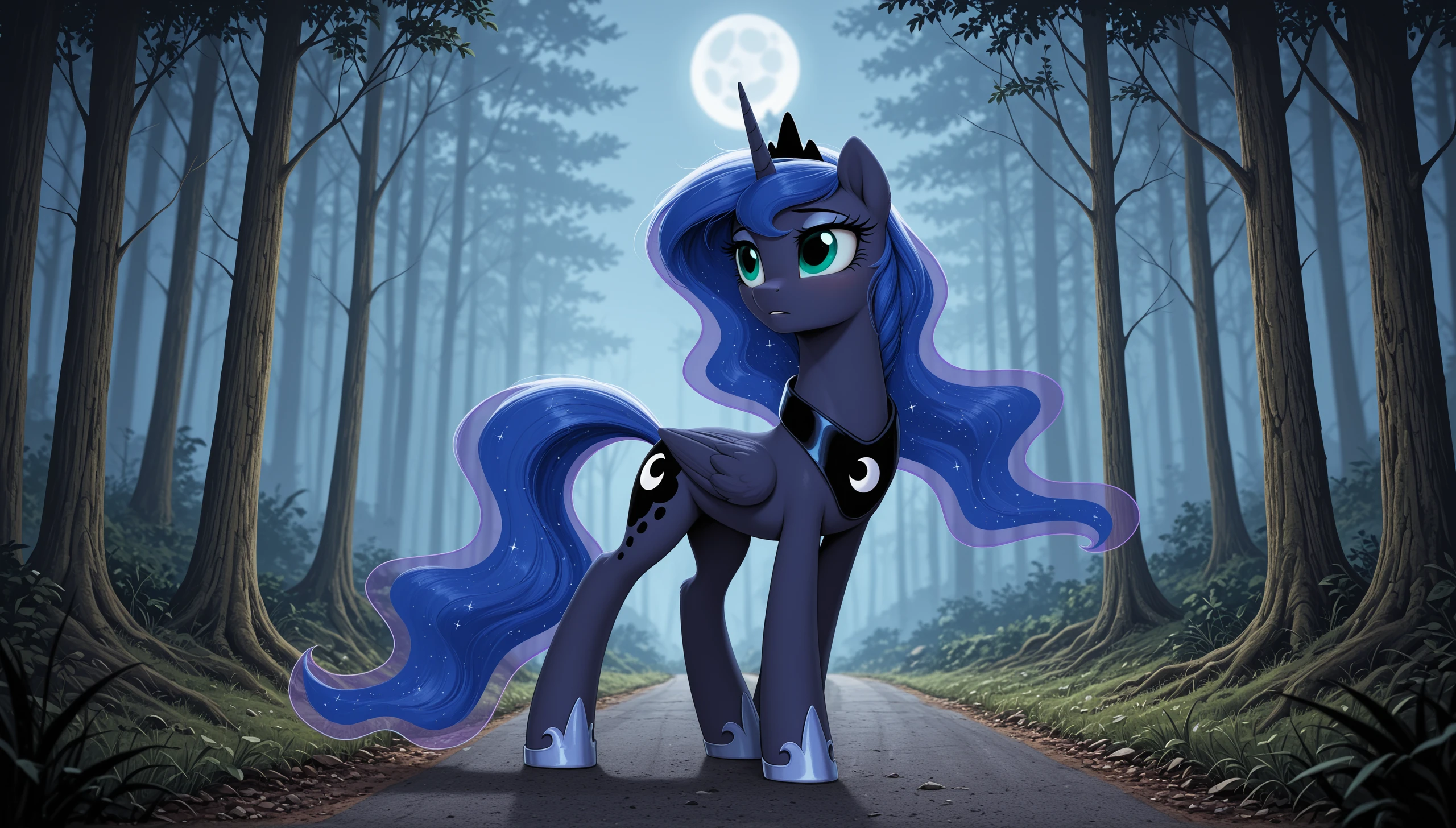 outdoors score_explicit, solo, (score_9:1.1) (princess_luna) pony, beautiful