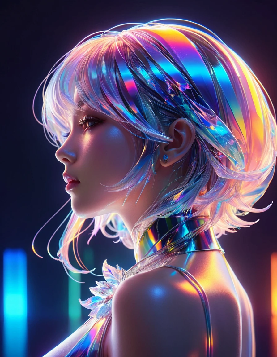 side-profile of a Chilled Malian ral-hlgrphc, elegant, at Overcast, Hopeful, Dreamcore, Neon Light, (by Atey Ghailan:1.3) , anime sketch, <lora:ral-hlgrphc-sdxl:0.9>, fabulous colors, magical composition, luxurious sharp focus, extremely stylish, warm light, aesthetic, best, magical
