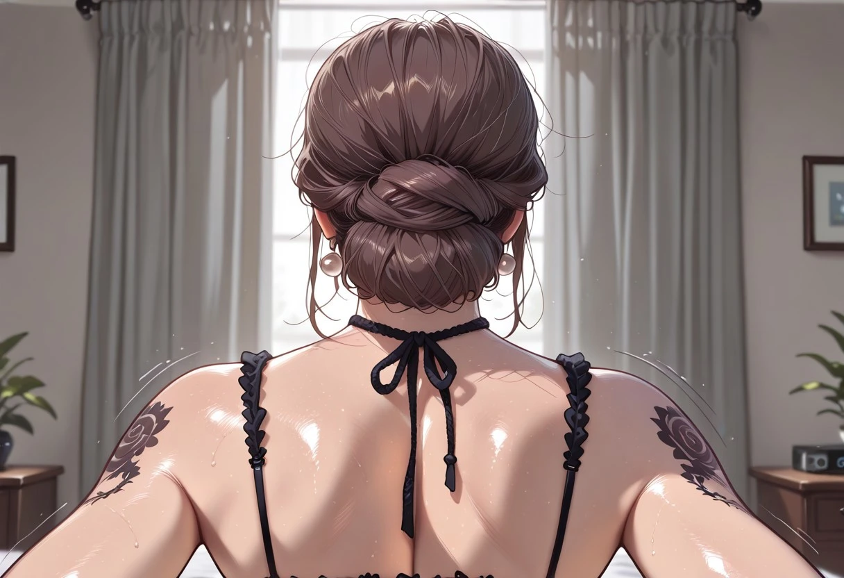 1girl, dark brown hair, extravagant lingerie, jewellery, tattoos, studio, erotic, ((chignon)),
melkor_style,SemiReal