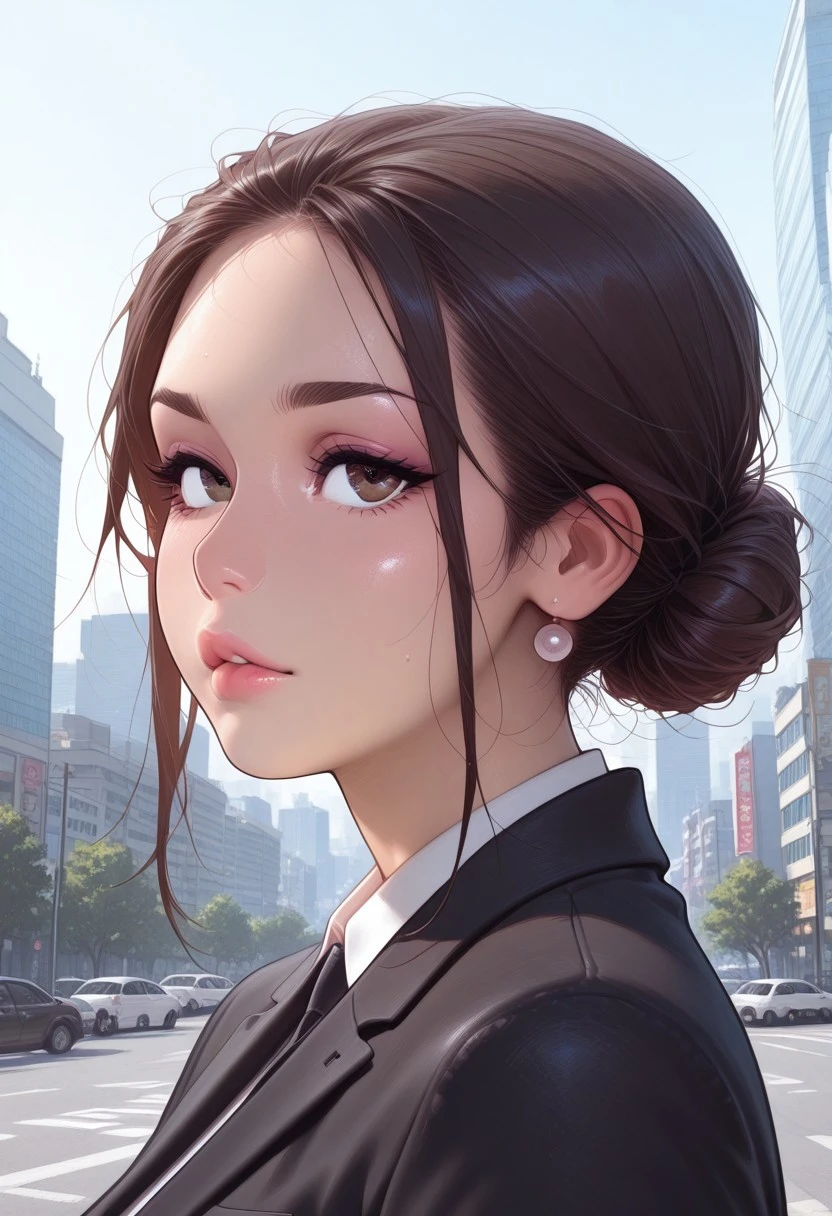 1girl, black suit, city, chignon,
melkor_style,SemiReal