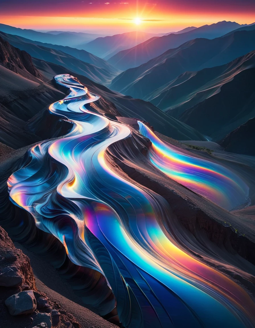 landscape shot with ral-hlgrphc and Iranian Gravitational waves, Scenic, outdoors, grand, beautiful, <lora:ral-hlgrphc-sdxl:0.9>, advanced cinematic perfect light, great composition, lush, badge, vivid colors, quality, complex artistic color composition, extremely stylish, highly complex, highly decorated, rich deep colors, winning