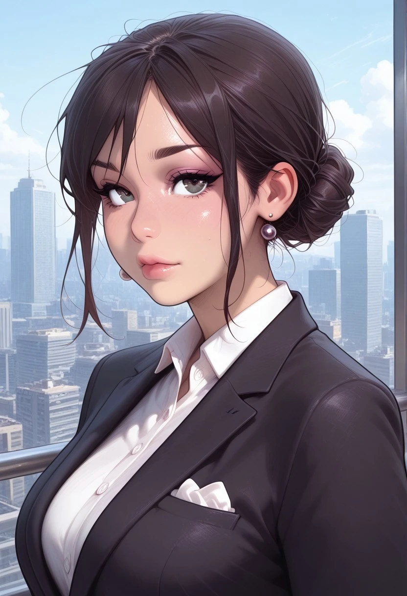 1girl, black suit, city, chignon,
melkor_style,SemiReal