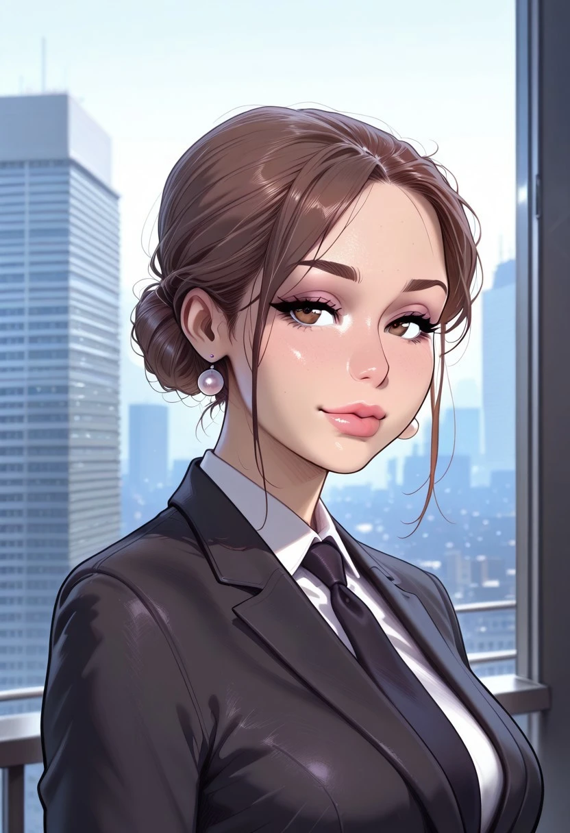 1girl, black suit, city, chignon,
melkor_style,SemiReal