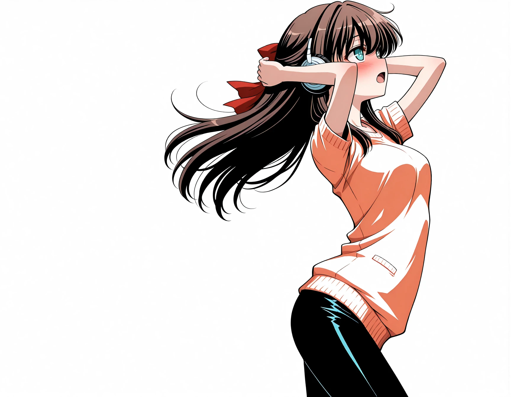 full body portrait photo, beautiful anorexic Asuka Langley, very skinny in bikini, visible bones and ribs, small flat breasts, very small waist, slender legs, beautiful face, very skinny anime girl profile, white background.