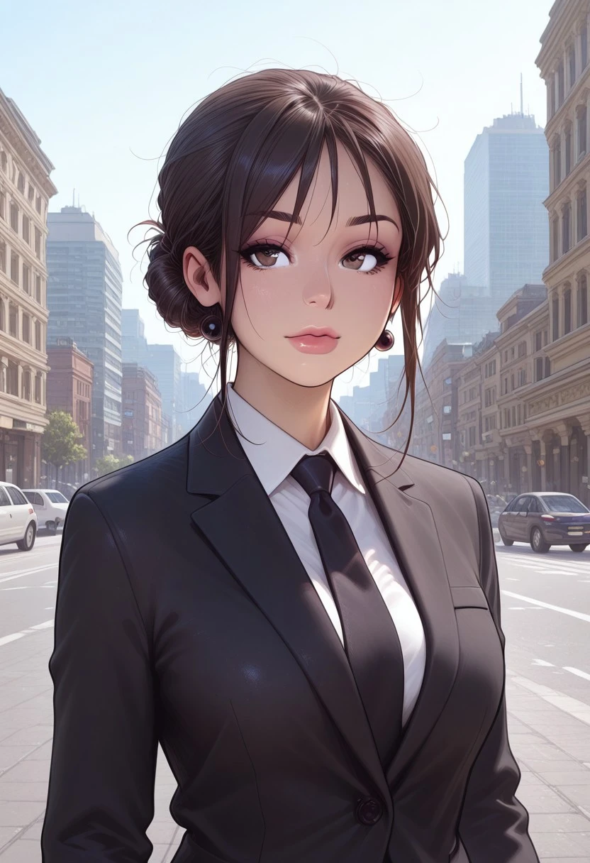 1girl, black suit, city, chignon,
melkor_style,SemiReal
