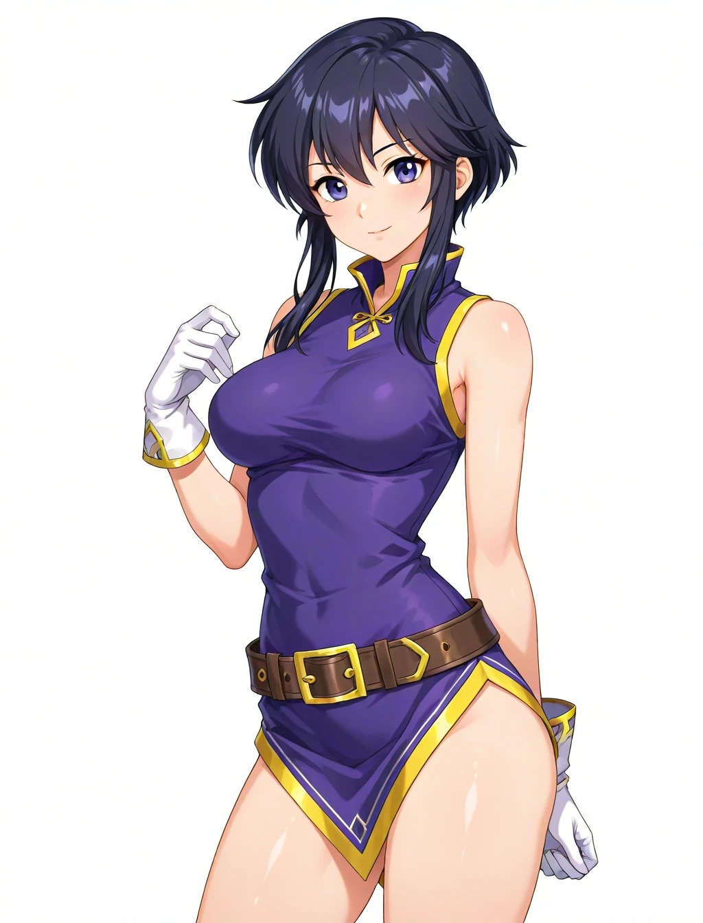 chun li,beautiful young fitness woman with , in a gym wearing May with black pantyhose, tight white and purple gym jacket. standing alone,Beautiful Tits, low lighting,confident grin,shining eyes ,legging preto
