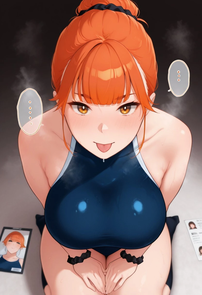 (Highest quality, 8K, masterpiece :1.3),Mrs. Yuigahama,ガハMom, As I expected, my youth romantic comedy is wrong。, One woman,Bun Hair,30 years old,Mom,Orange Hair,nsfw,Plump body,