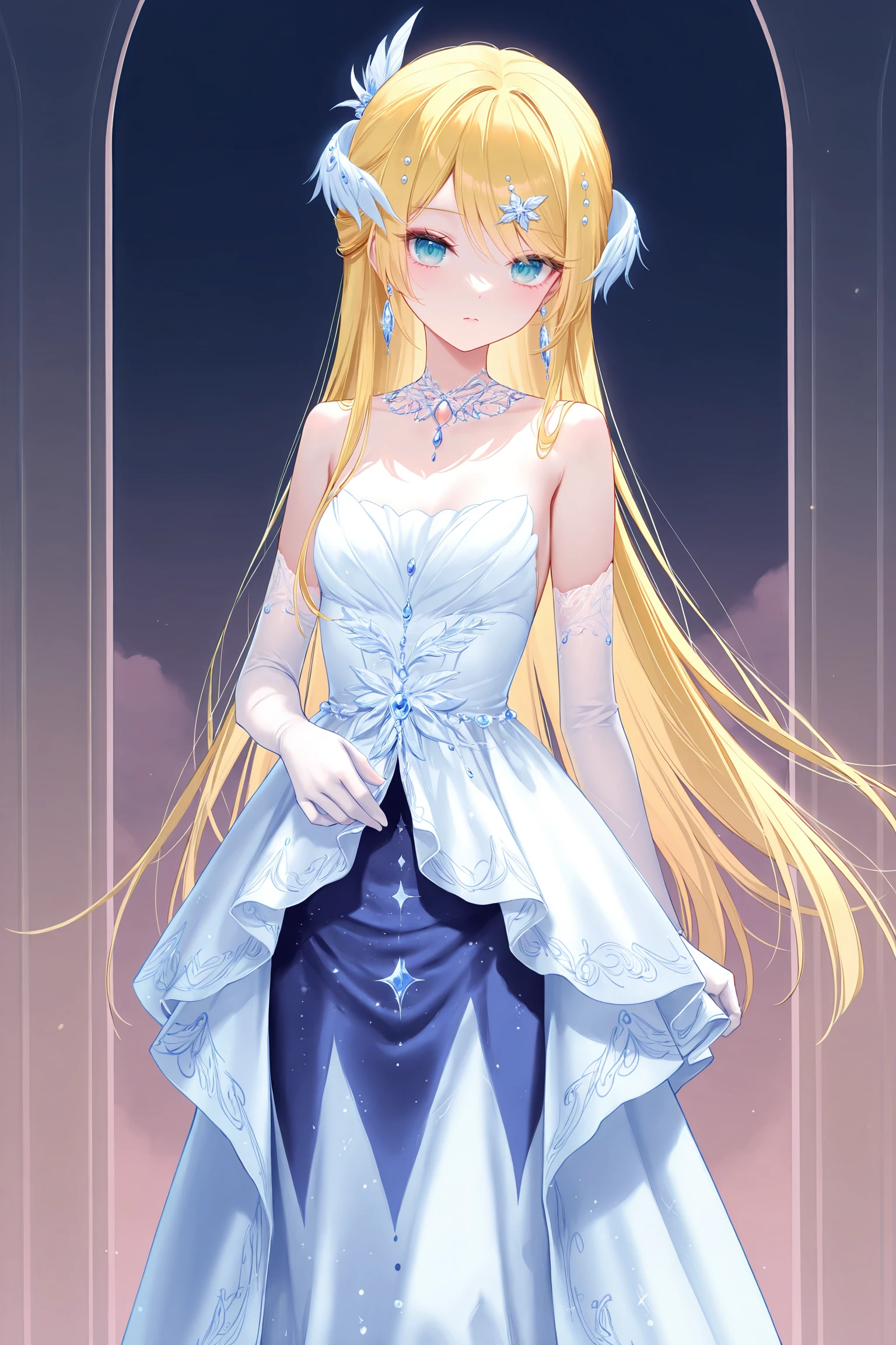 masterpiece,best quality,newest,absurdres,highres,soft shadows,year2024,(chen bin:0.7),(hiten \(hitenkei\):0.4),(rimuu:0.5),(mignon:0.5),(sheya:0.6),
<lora:nightowlXLNAI:1>,nightowl,white dress,long dress,jewelry,hair ornament,elbow gloves,
1girl,kagamine rin,