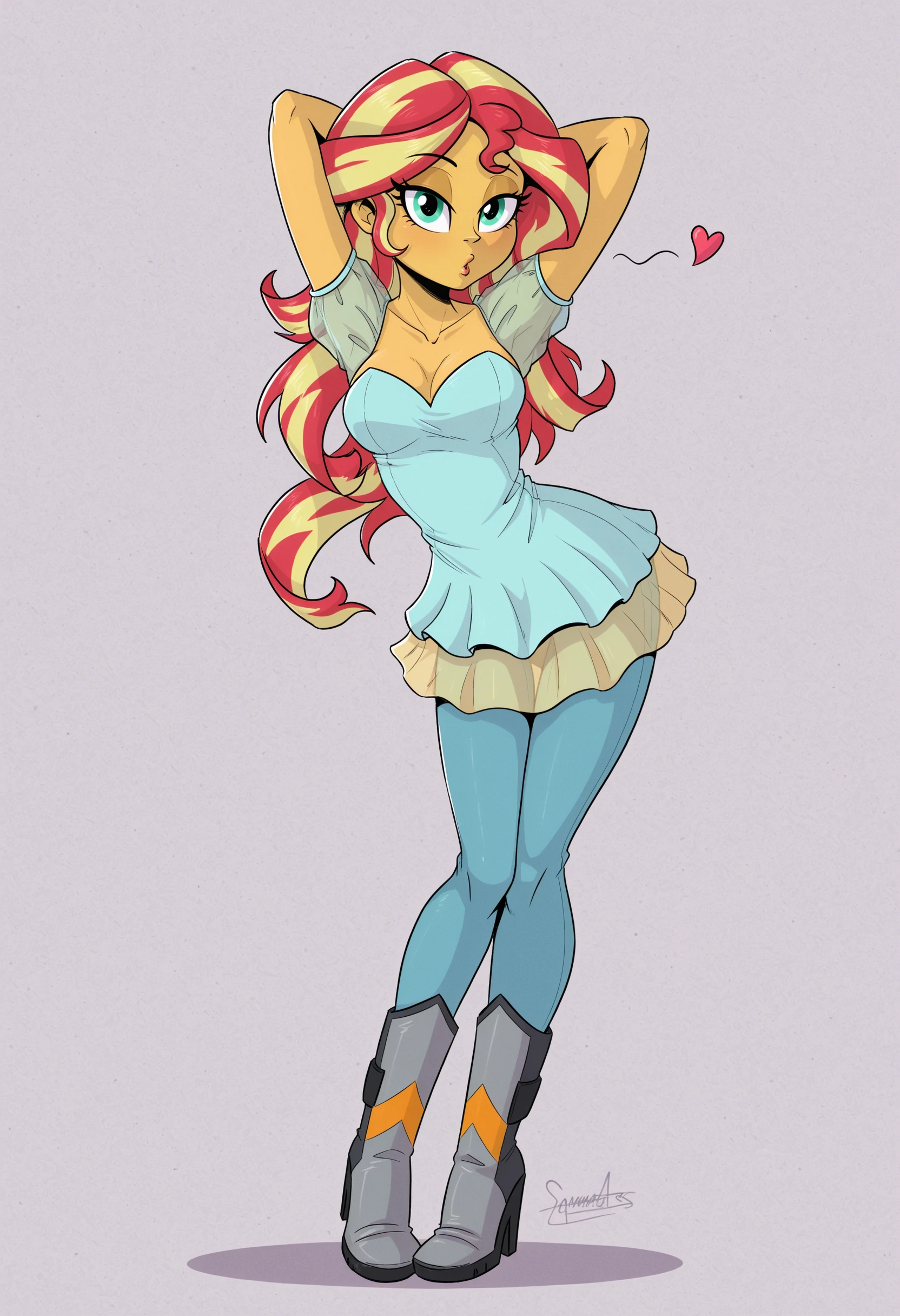 , duo focus, equestria girls, blushing, sunset shimmer, bra, , grin, evil smile, , smiling, , clothes, maid, black panties, , sunbutt, show accurate, vector, male pov, tenting,  big bulge, big  in pants, offscreen male character
