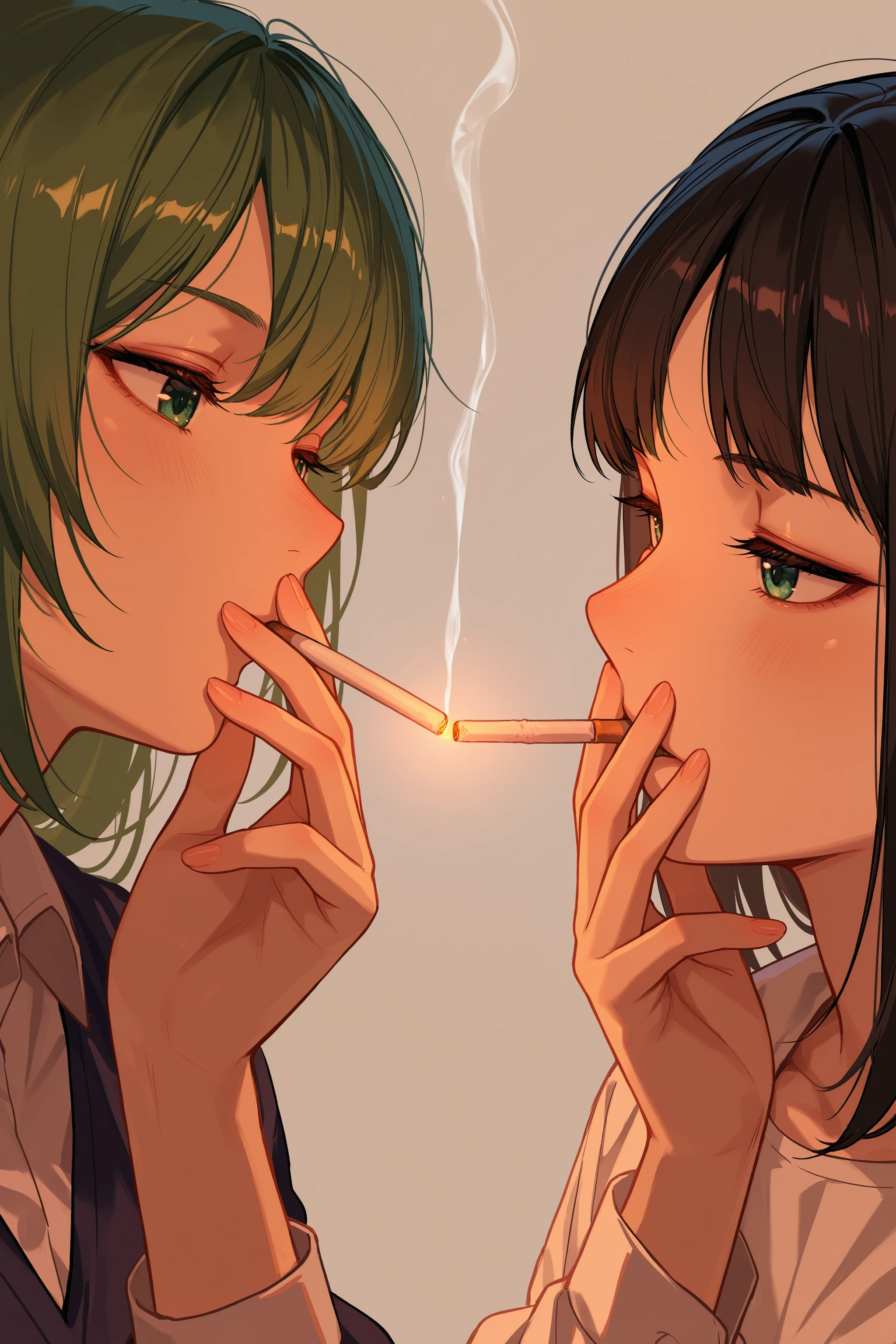 masterpiece, best quality, absurdres, safe
2girls, cigarette kiss, holding cigarette, smoking, simple background
<lora:cigarette_kiss_il_2_v4_d32_final:1>
