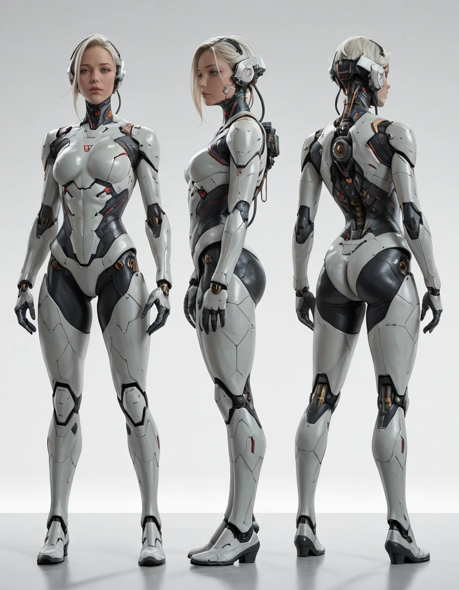 , masterpiece, best quality, <lora:characterDesignSheetQuiron_illus:1> characterDesignSheetxQuiron, standing, full body, multiple views, Complex 3d render ultra detailed of a beautiful android face, cyborg, robotic parts, 150 mm, beautiful studio soft light, rim light, vibrant details, luxurious cyberpunk, lace, hyperrealistic, anatomical, facial muscles, cable electric wires, microchip, elegant, beautiful background, octane render, 8k, best quality, masterpiece, illustration, an extremely delicate and beautiful, extremely detailed ,CG ,unity ,wallpaper, (realistic, photo-realistic:1.37),Amazing, finely detail, masterpiece,best quality,official art, extremely detailed CG unity 8k wallpaper, absurdres, incredibly absurdres,robot, silver hair, ((full body:1.2)), sitting,