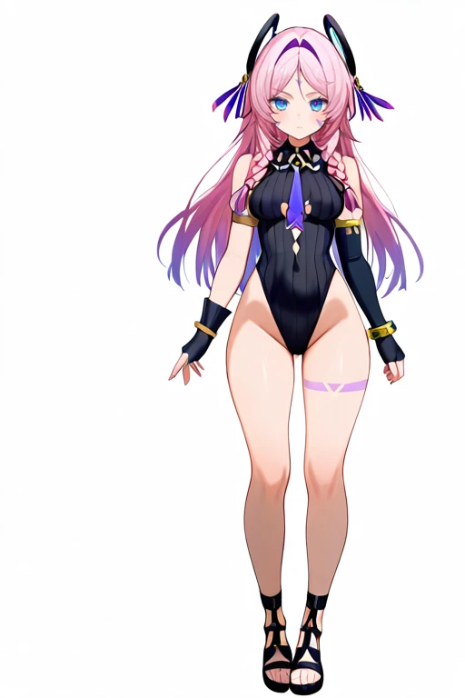 best quality, ultra-detailed masterpiece, anime art style, cute characters, nino nakano, one-piece swimsuit, large breasts, pantyhose, serious expression, The background is a large scientific observatory with a large screen and many staff members