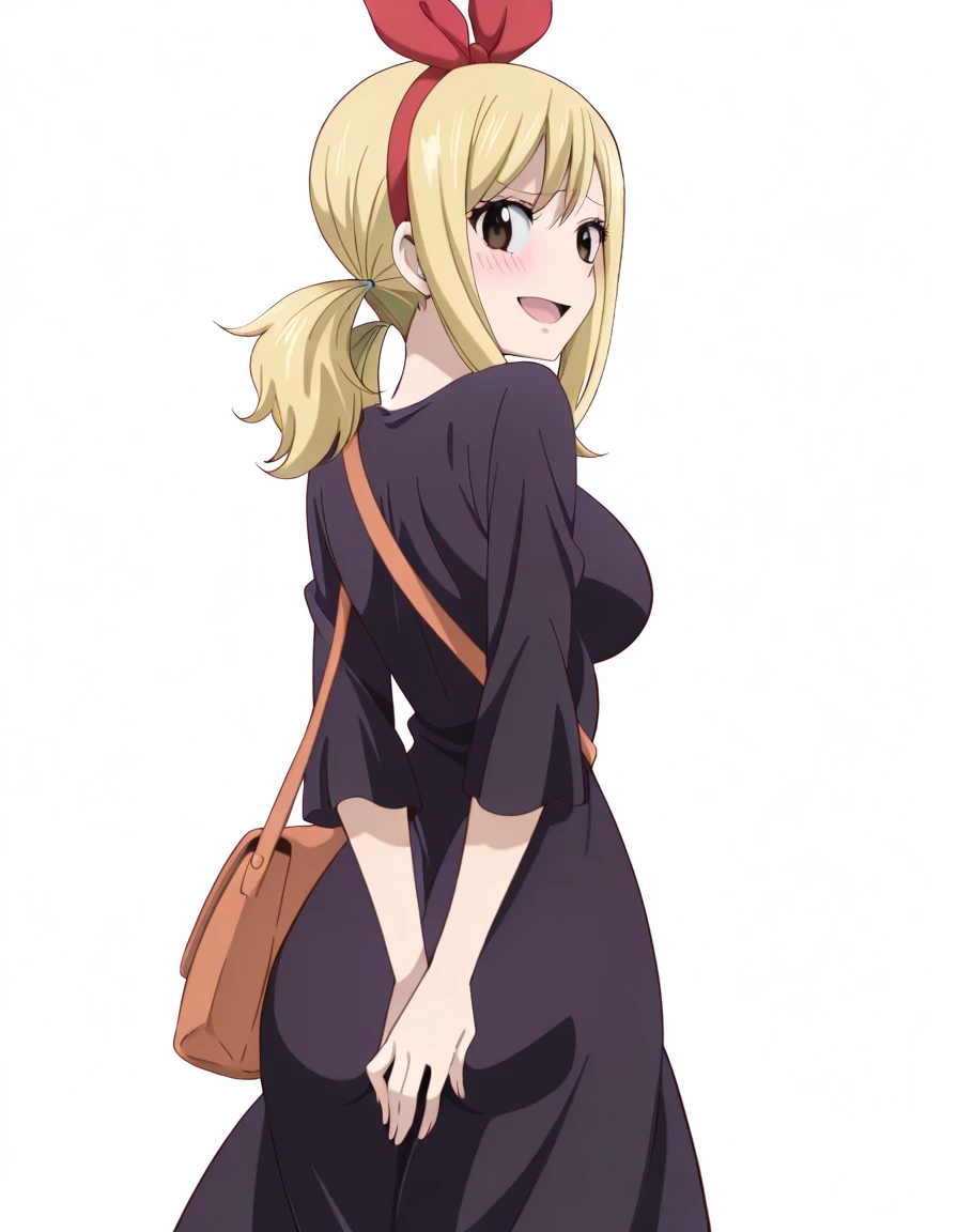 masterpiece, best quality, amazing quality,, <lora:lucy-heartfilia-s1s3s7-illustriousxl-lora-nochekaiser:1>, lucy heartfilia, twintails, low-tied twintails, long hair, blonde hair, brown eyes, mature female, breasts, anime screencap, <lora:witch-kiki-cosplay-illustriousxl-lora-nochekaiser:1>, witch kiki cosplay, kiki (majo no takkyuubin) (cosplay), bag, black dress, bow, bow hairband, cosplay dress, hairband, long dress, red bow, red hairband, shoulder bag, sleeves past elbows,, <lora:embarrassingly-covering-ass-from-behind-illustriousxl-lora-nochekaiser:1>, embarrassed covering ass, embarrassed, covering ass, covering privates, blush, open mouth, from behind, back, looking back, cowboy shot, beach, string bikini,, smug, , <lora:transparent-background-illustriousxl-lora-nochekaiser:1>, transparent background, simple background, white background, ,