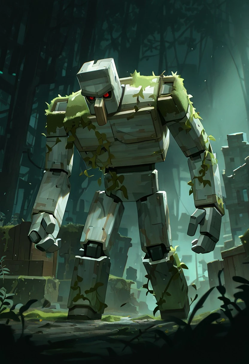 masterpiece, best quality, amazing quality, very aesthetic, absurdres, newest, cinematic, movie scene, foreground blur, volumetric lighting,
ironglem, no humans, red eyes, black sclera, red pupils, standing, solo, robot, big nose, long nose, no mouth, plant, grey metal body, vines, mecha, moss, , thick gray monobrow,
attacking, dynamic pose, dynamic angle, destroyed village, wooden village, outdoors, daytime,