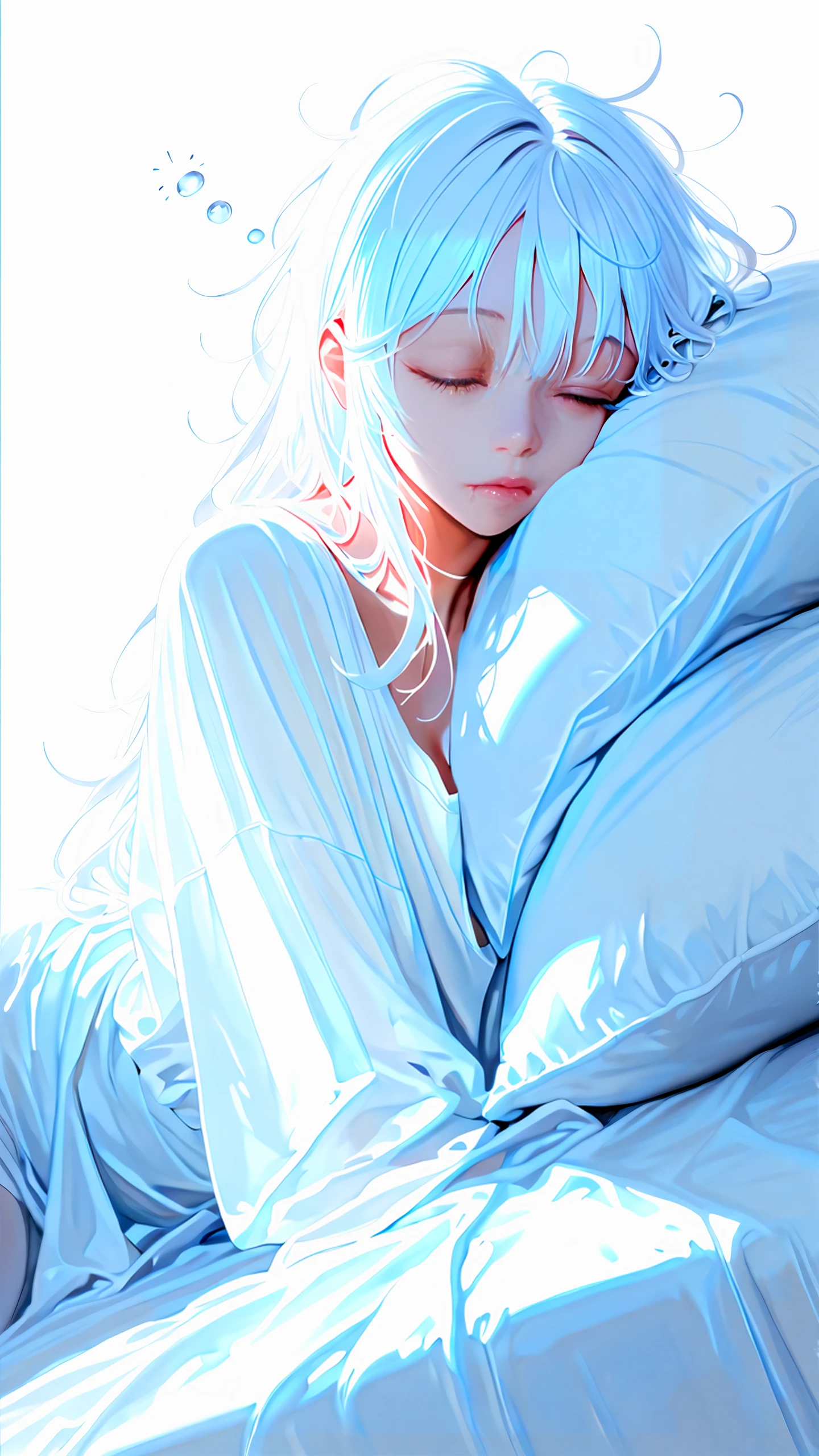 masterpiece, newest,absurdres,incredibly absurdres, best quality, amazing quality, very aesthetic,
1girl, sleepy, bed, blue hue,
<lora:Face_Enhancer_Illustrious:1> <lora:Neg4tive_sp4ce:1> white theme,