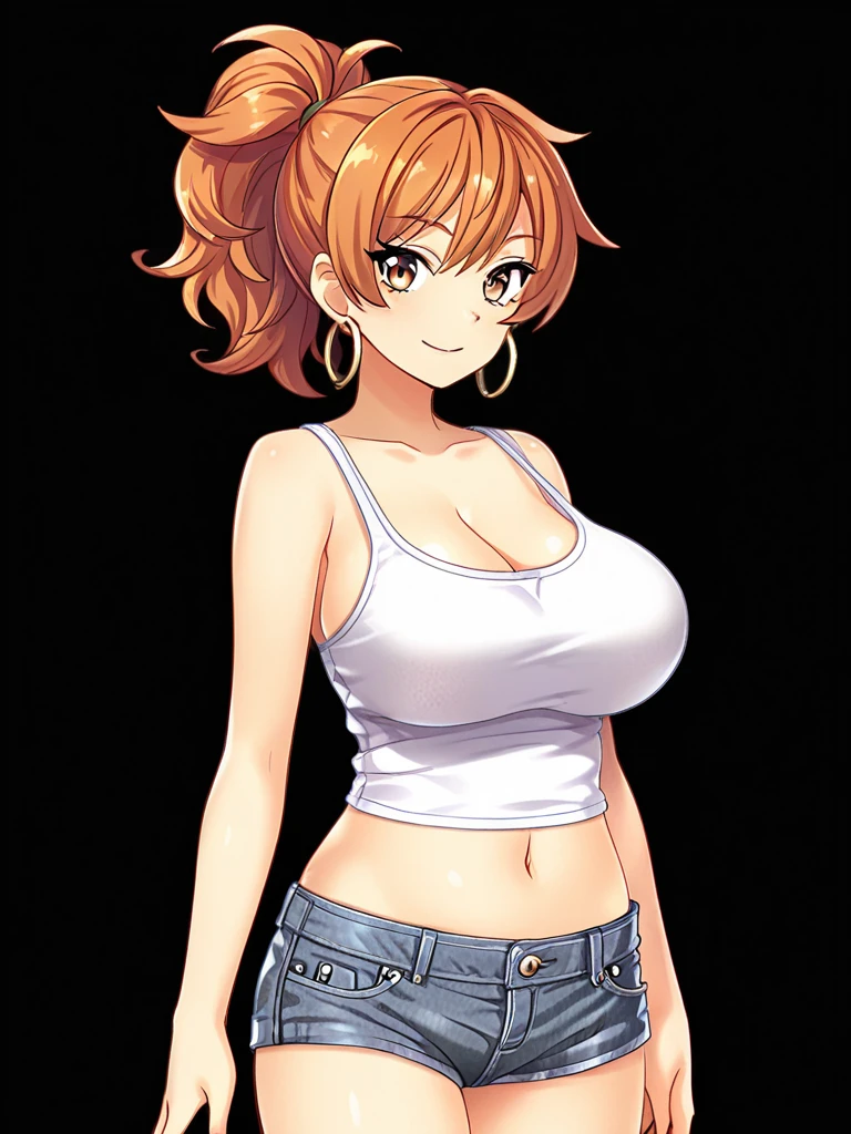 Anime illustration、highest quality、A short and plump high school girl、first round、Sporty tube top、hot pants、Dog park、Perfect proportions、overwhelmingly big breasts、Beautiful, shining eyes、Blushed、smile、Cowboy Shot、Dangerous Beast, kousaka honoka, blue eyes 