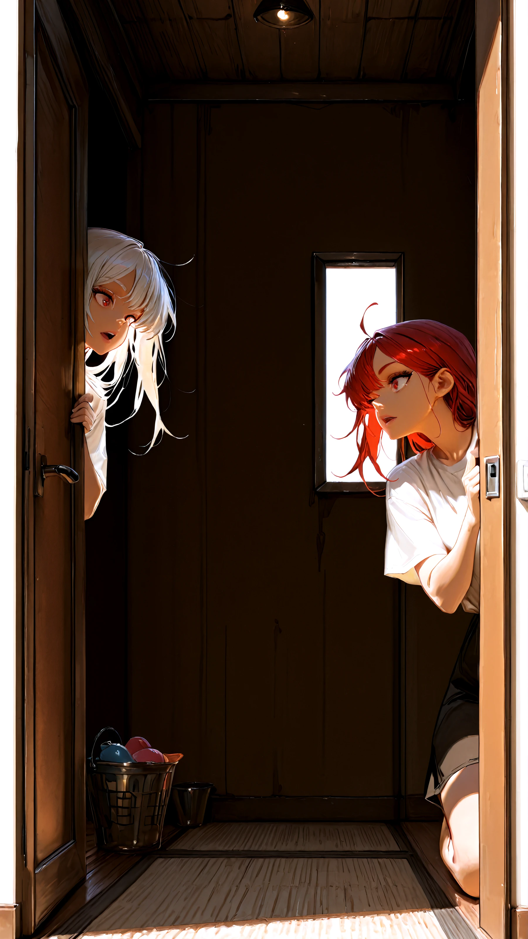 masterpiece, newest,absurdres,incredibly absurdres, best quality, amazing quality, very aesthetic, 
2 girls, playing, peeking,
 <lora:Face_Enhancer_Illustrious:0.7>  <lora:BlueFley_Style_-_Illustration:1> by_bluefley
