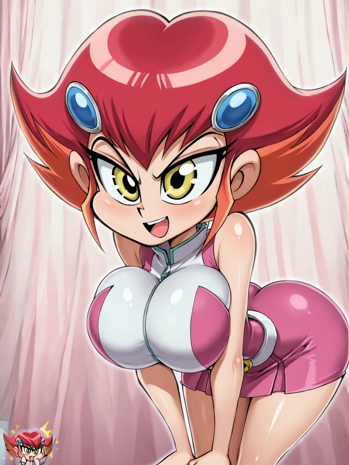nsfw,anime,anime style,high resolution、high quality、masterpiece、4k,8k,POV,((momo, 1girl, soro, pink_hair, short_hair, red_eyes, hair_bow, red_bow),(sexy_bikini:1.4),(happy smile),((night scene,bedroom,hotel,large bed,on side:1.3)),(wet,sweat),skindentation, cleavage,bursting breasts,(sagging breasts:1.4),(blush:1.2),