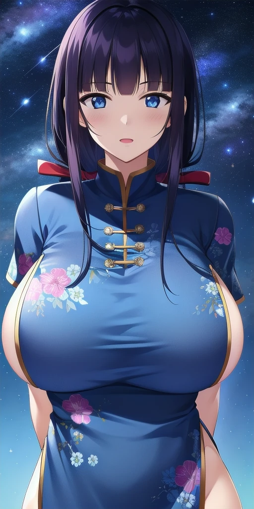<lora:KazehanaV1:0.7> kazehanasekirei, huge_breasts, standing, solo, aqua_dress, starry_sky,, masterpiece, best_quality, detailed_face, detailed_eyes, highres, beautiful, detailed, absurdres,