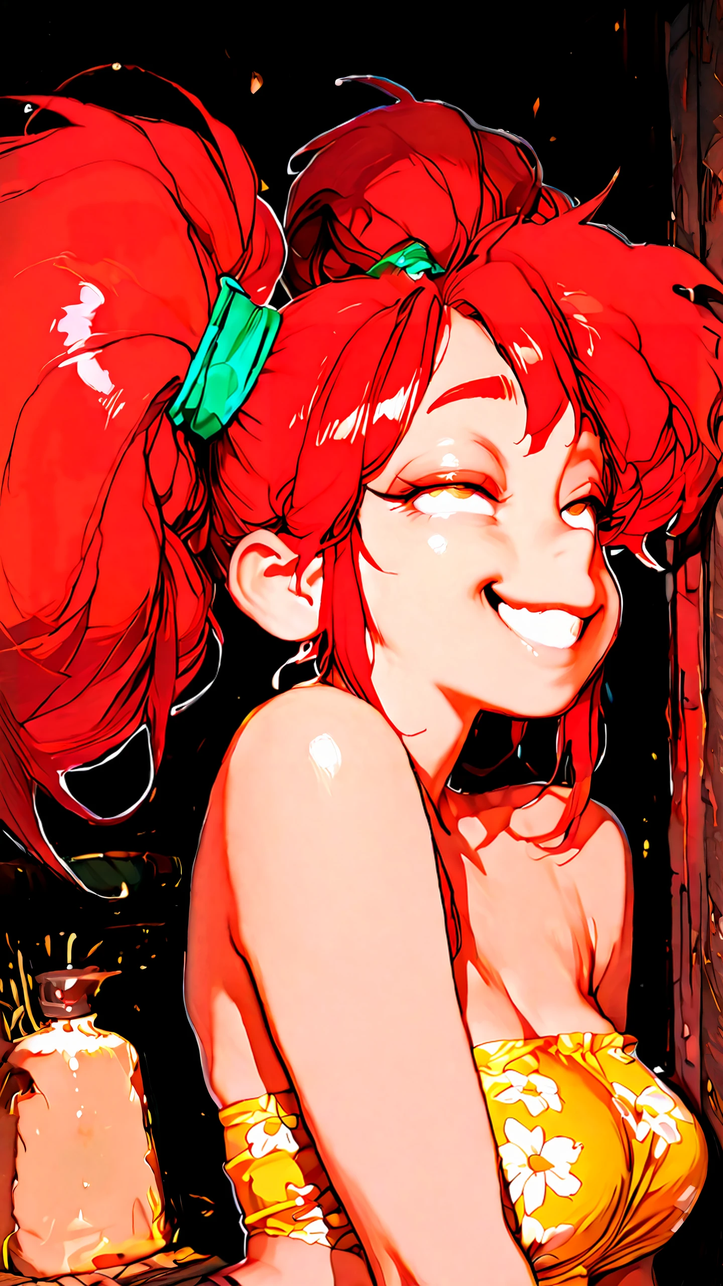 masterpiece, newest,absurdres,incredibly absurdres, best quality, amazing quality, very aesthetic, toon \(style\),
1girl, red hair, (big hair:1.4), twintails, troll face, tube top, yellow top, floral print,
<lora:Face_Enhancer_Illustrious:1> <lora:Bluethebone_Style:1> Bl3th3bn3_Styl3_SKNSFW <lora:aosiai123_style:1> traditional media, aosiai123_illu
