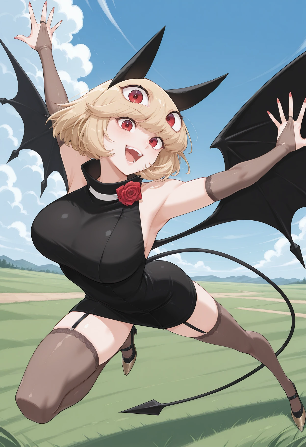 (((masterpiece))), ((Highest quality)), (Very detailed), ((High resolution)), ((8k)), ((Anatomically correct)), A very cute person, Baby Face, (Young face), (Small breasts), (Kagamine Rin), Short Hair, Blonde, Letting down your bangs, (Short), (Petite), Charming smile, Light blue eyes, Best moment, Delicate arms, Detailed skin texture, Intricate details, Very detailedな顔, Beautiful thighs, Beautiful curves, (Sweating), ((Bunny Suit)), ((With devil's wings on my back)), Looking up, Under the night's canopy, Love your audience, (heart), The whole body is visible, You're inviting your audience, barefoot, Alluring navel,