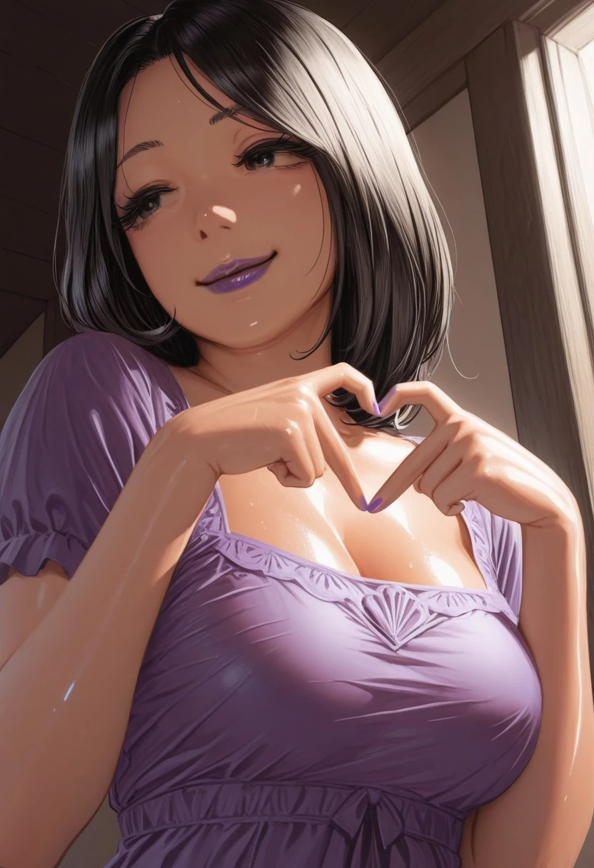 nsfw,hyperrealistic anime,curvy gyaru,tanned gyaru,at home,dark brown hair,pov handjob,look at viewer,earring,excessive cum on hand,holding and licking penis,happy,