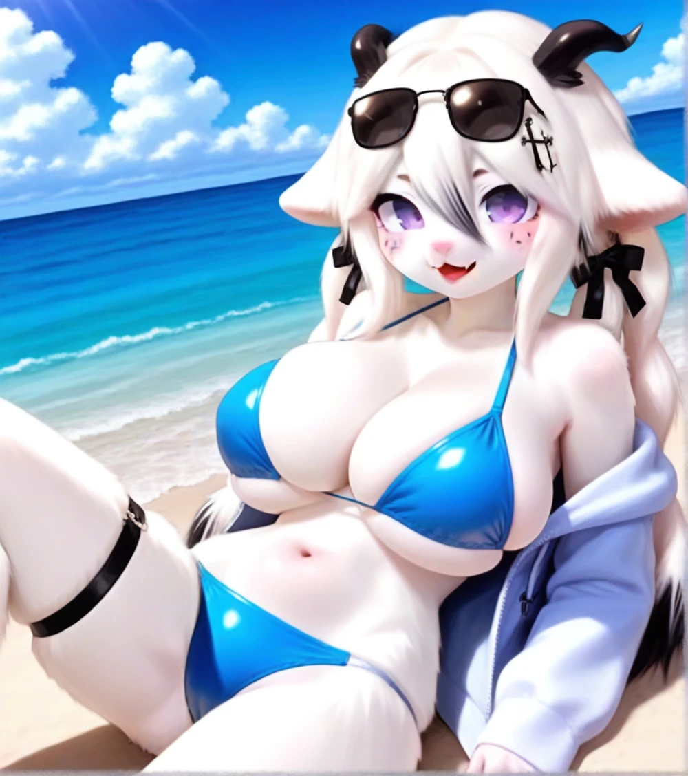 1girl, masterpiece, Atago from Azur Lane, beach, white skimpy micro bikini, full body shown, tall, thick, devious smiling face, sexy standing pose hips to the side, black long hair