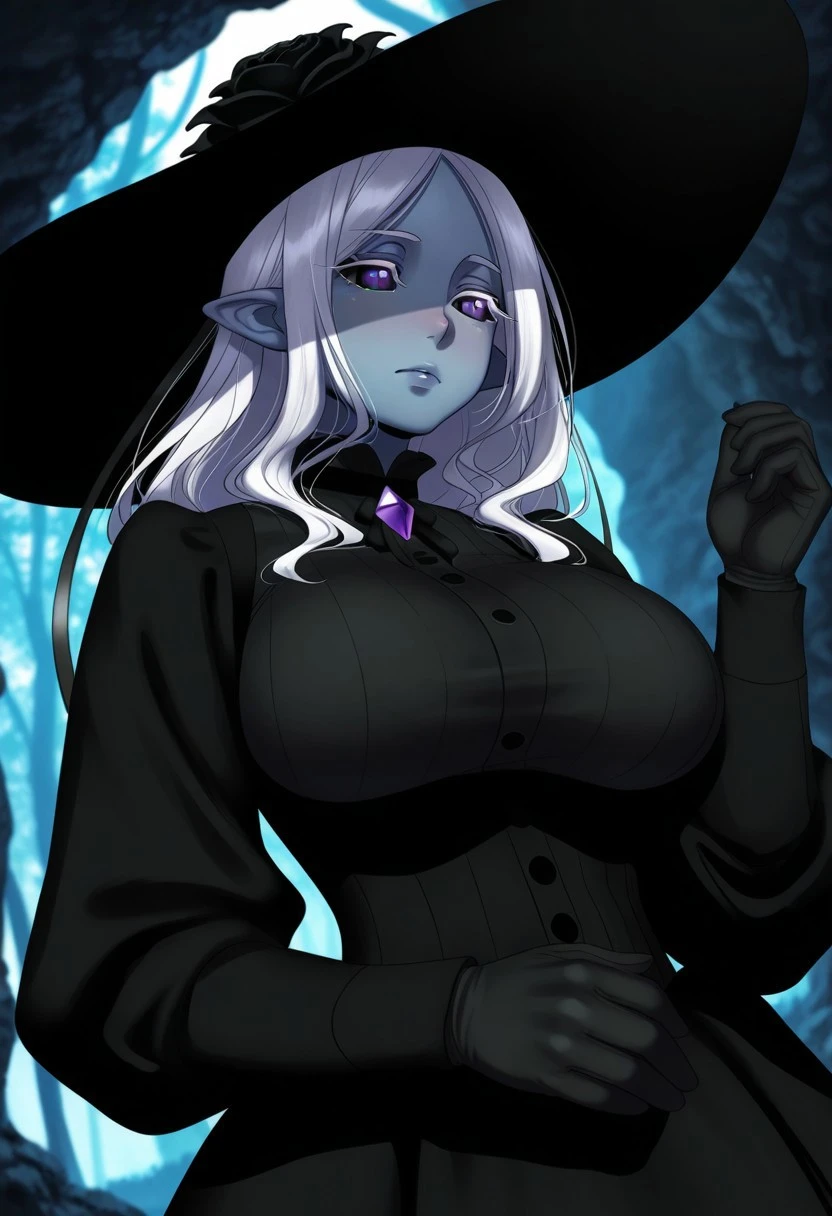 <lora:mofashi-08:0.8>Black Off Shoulder Dress,Pink hair,Wizard hat,black gloves((extremely realistic shading, masterpiece, extremely detailed, photorealistic))