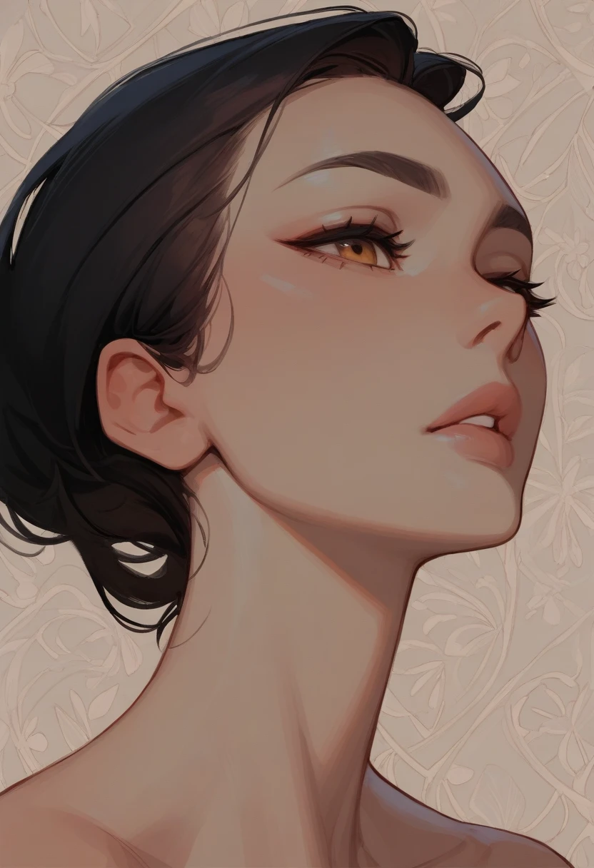 masterpiece, best quality, 1girl, solo, portrait, parted lips, patterned background, stylized