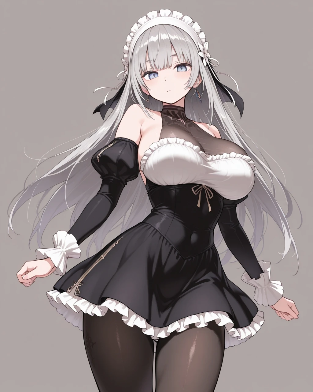 masterpiece, best quality, highres, simple background, looking at viewer,
1girl, lelia, detached sleeves, pantyhose, large breasts, frilled dress,
<lora:lelia_il_v1:1>