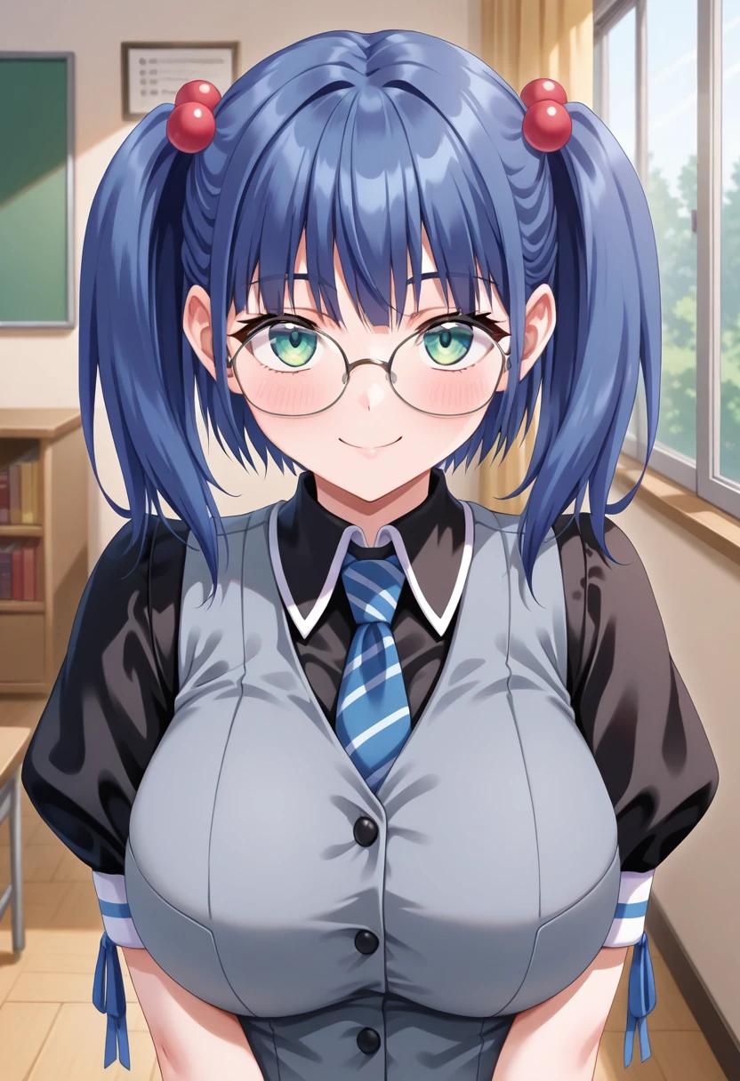 (Upper body close-up:1.5)、(Huge breasts,Cleavage:1.8),Anna Yamada,smiling、(naked:1.9)、(Are standing)、(in library room)、Bookshelf、(Wearing a collar:1.5)、Earrings、Earrings,(Delicate facial features:1.5)、(masterpiece, Highest quality, High resolution, Super detailed, 8k, 4K),(Put your hands behind your head:1.9),ponytail,(Beautiful Face:1.5),(Steam coming out of the sides:1.9)、Wearing glasses、looks happy、Upper body only、Cleavage、The body is facing forward