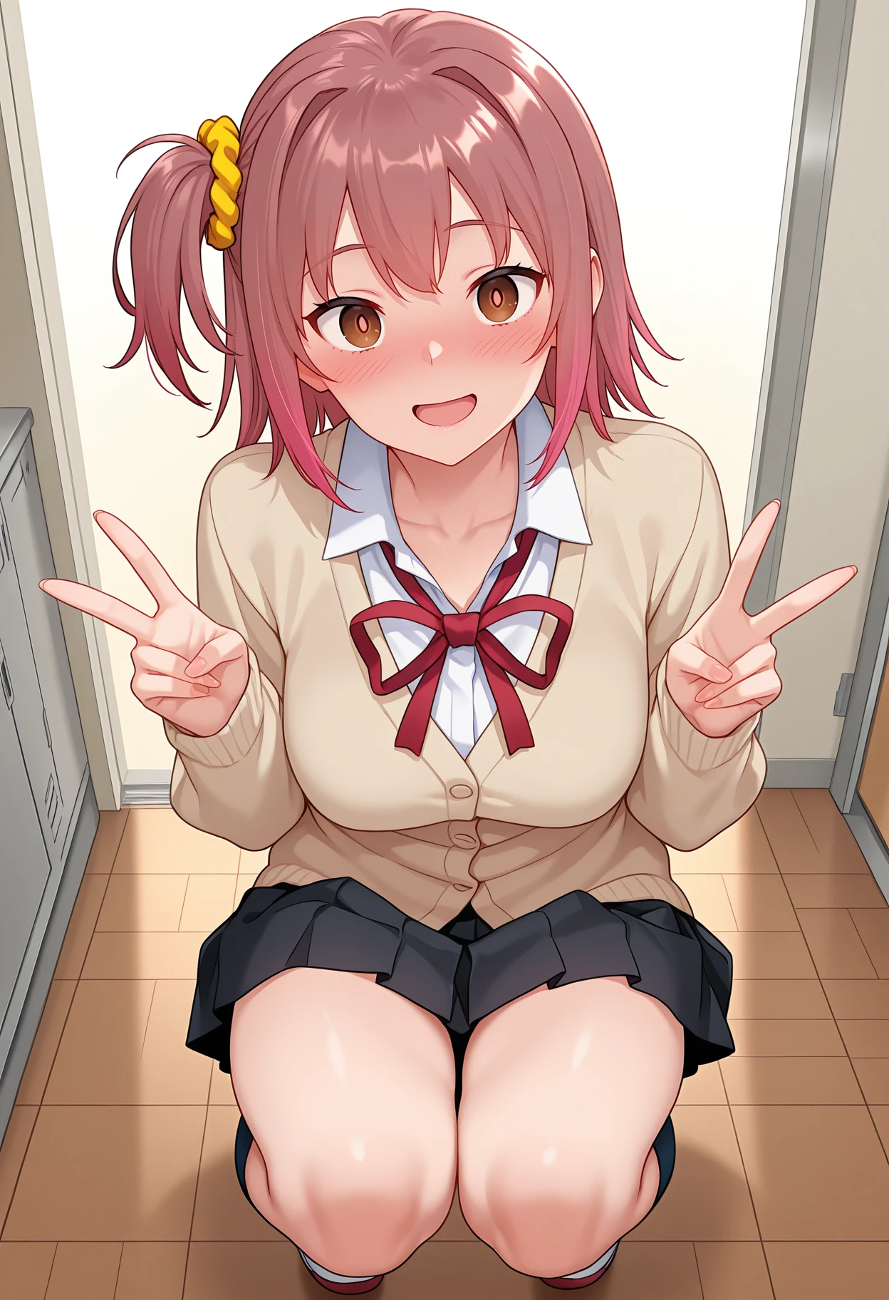 (super fine illustration:1.2),(masterpiece, 8k), (best quality, high quality:1.4), perfect anatomy, hyper detailed, ultra detailed,masterpiece background,beautiful detailed background, v8k wallpaper,perfect design,award-winning art,atmospheric,


BREAK, 1 beautiful girl, Solo,(Cute:1.5),(Chibi:0.8), (kawaii:1.5),(:0.5), BREAK, (girl, Cute, Cheerful, face, medium breasts:1.2),(Pink hair,disheveled short twin tails,tareme,Gold eyes:1.2),gleaming skin,Clear skin, cleavage of the breast,Beautiful , gleaming skin,Clear skin, Beautiful skin,( A smile:1.5),(best quality face),(Top quality glowing eyes),(The best smile,:D:1.45),

BREAK white ribbon,((white shirt)),((gym navy blue clothes)),white sox,standing,whole body,High five,school classroom,

BREAK,wakame,wakame,wakame,(from below,cowboy shot:1.5) , hanging breasts, nose blush, heavy breathing, steam, ((:o):1.2)

BREAK,(Blurry background:1.3),(absurderes, hight resolution, Super Detail Art),cel shading,Clear Color, Lonely optical effect, Beautiful pictures, Bright glow, mystic atmosphere,(Close-up of girl:0.8), Mystical light particle effect,manga influence, clean line drawings